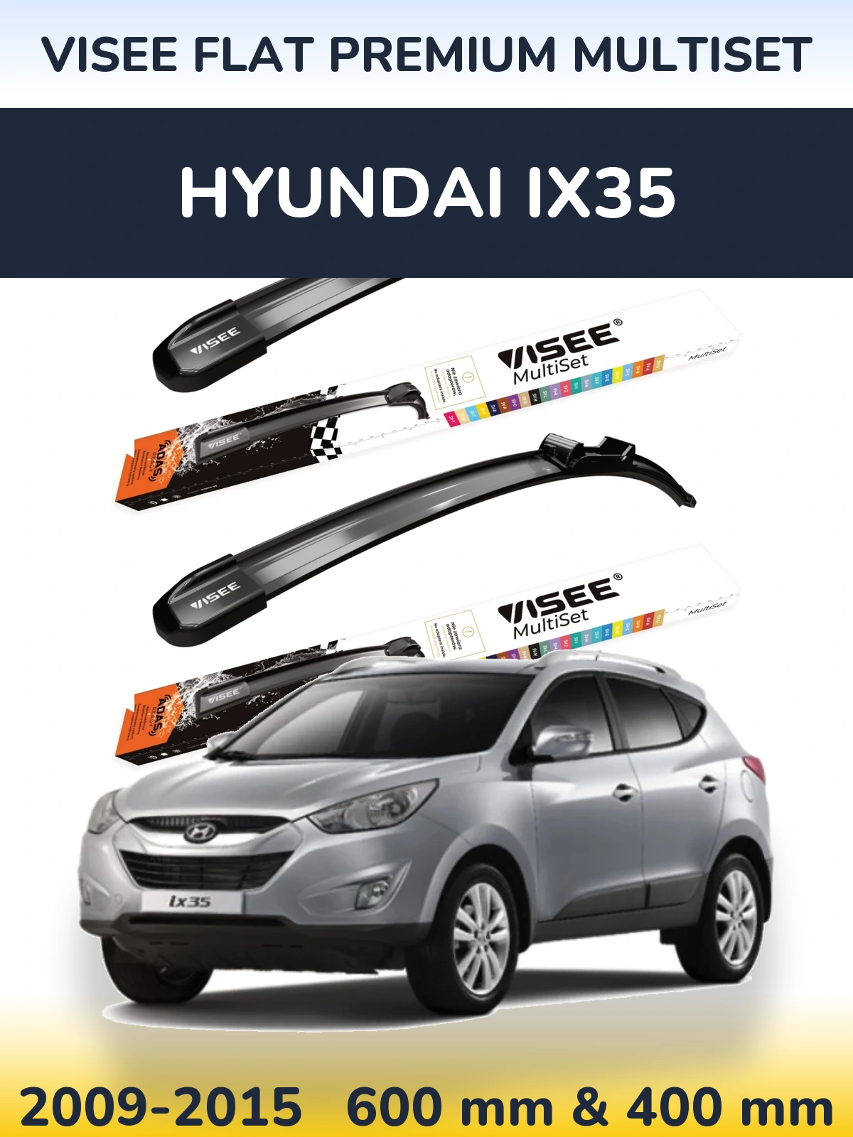 Комплект передних дворников VISEE FLAT PREMIUM MultiSet 600 & 400 мм для Hyundai ix35 2009-2015