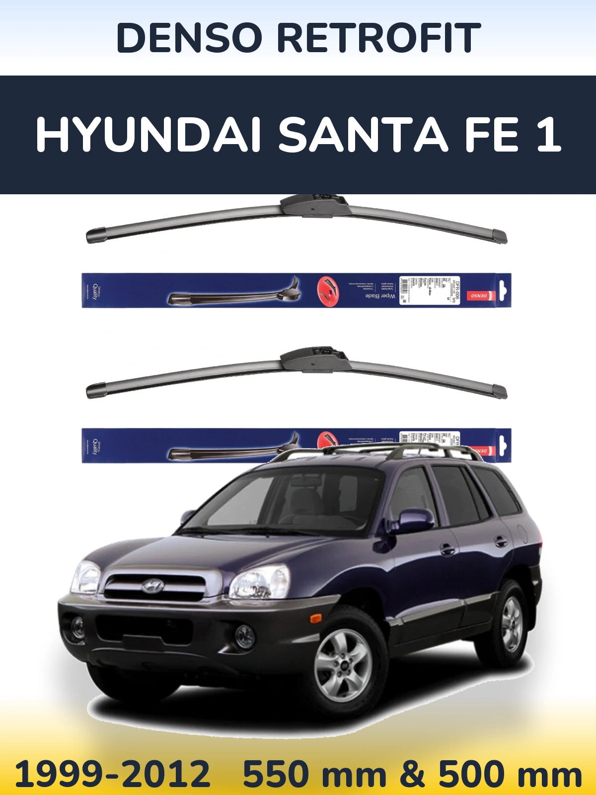 Front wiper blade set Denso Retrofit 550 & 500 mm for Hyundai Santa Fe 1 1999-2012