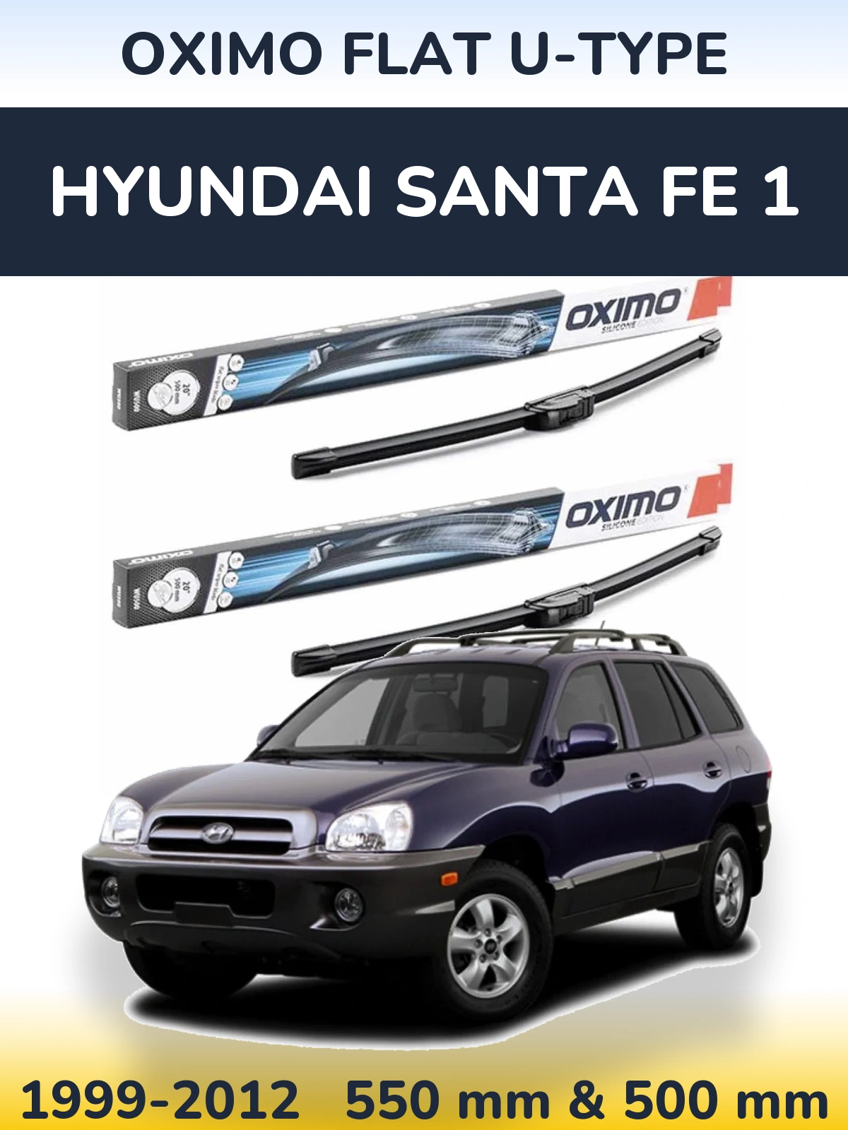 Комплект передних дворников Oximo Flat U-type 550 & 500 мм для Hyundai Santa Fe 1 1999-2012