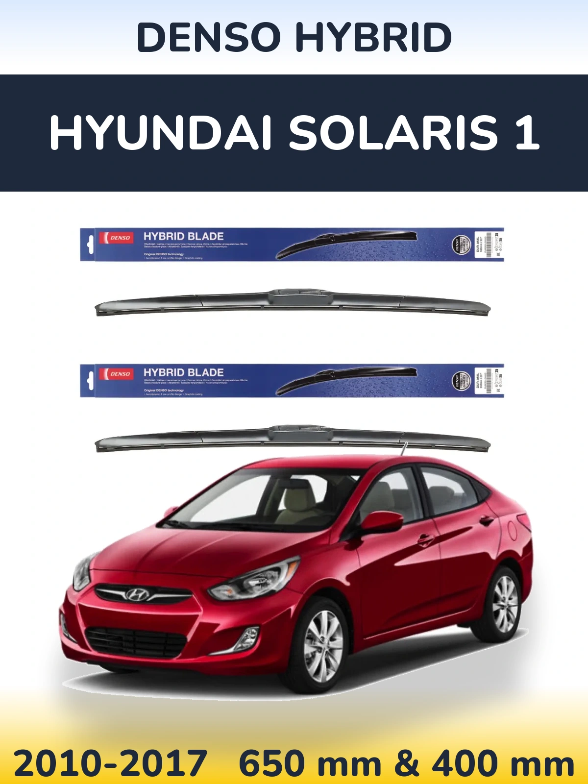 Komplet przednich wycieraczek Denso Hybrid 650 & 400 mm do Hyundai Solaris 1 2010-2017