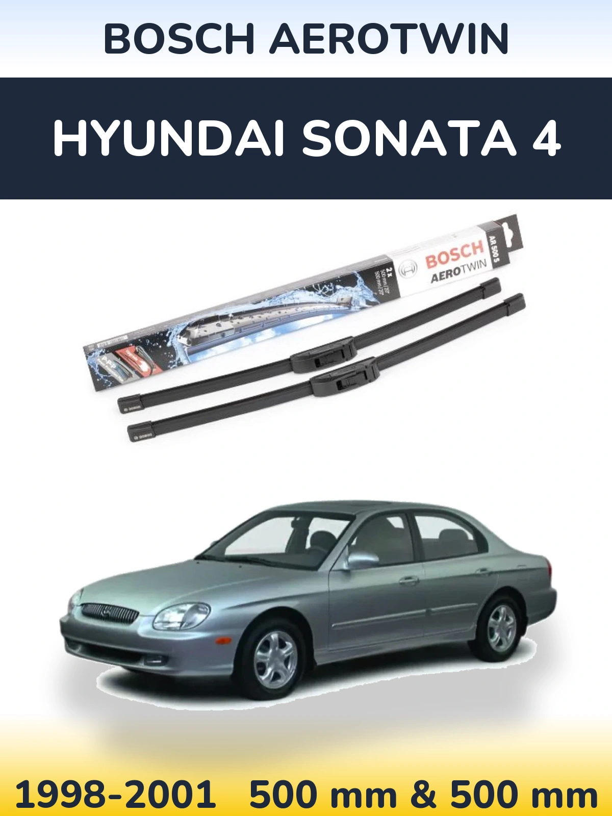 Front wiper blade set BOSCH AeroTwin 500 & 500 mm for Hyundai Sonata 4 1998-2001