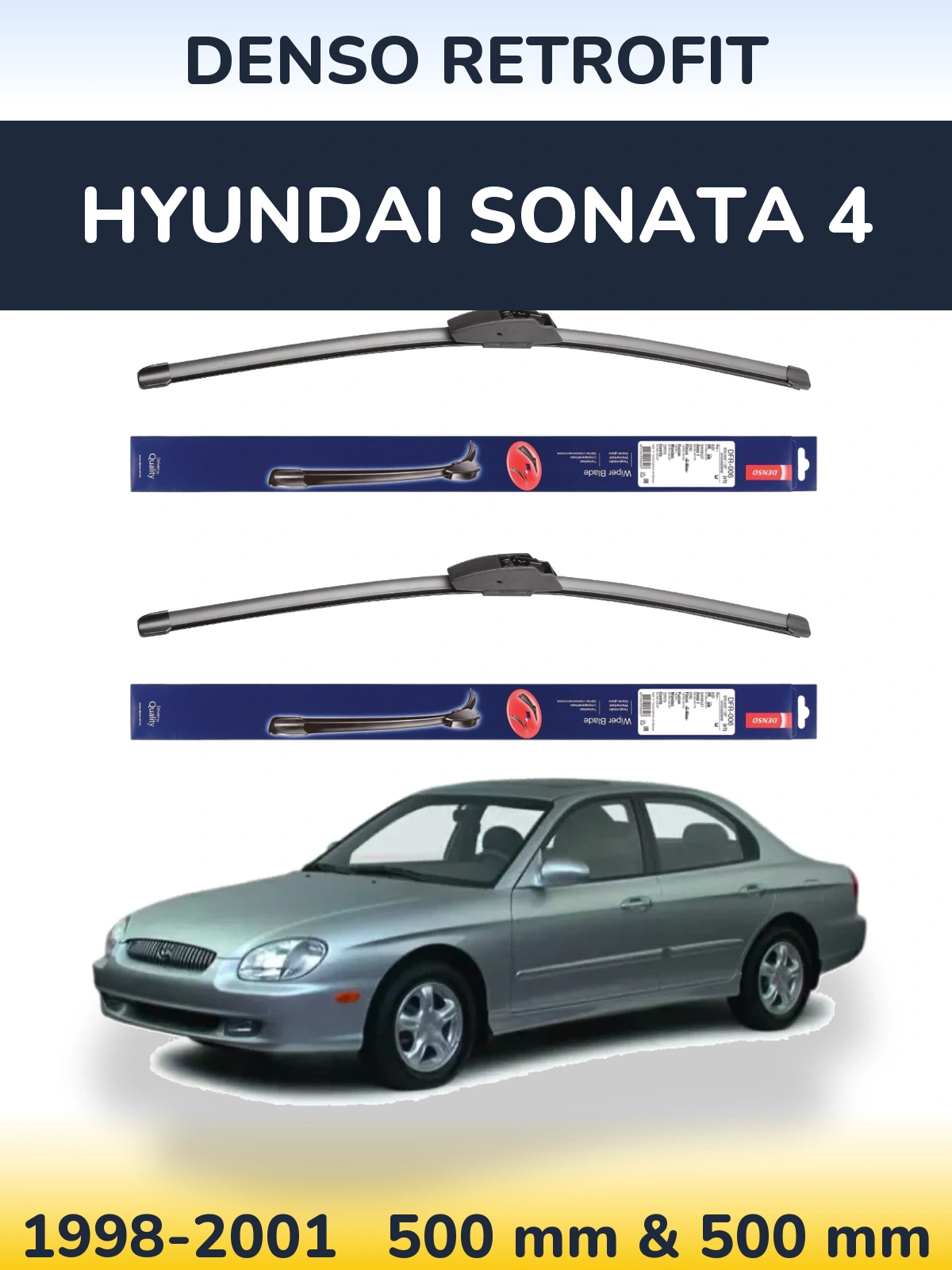Front wiper blade set Denso Retrofit 500 & 500 mm for Hyundai Sonata 4 1998-2001