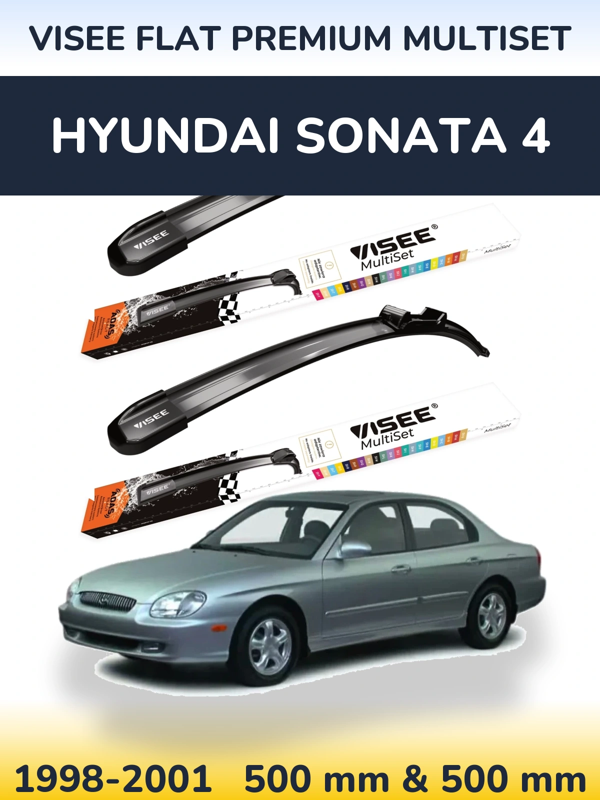 Front wiper blade set VISEE FLAT PREMIUM MultiSet 500 & 500 mm for Hyundai Sonata 4 1998-2001