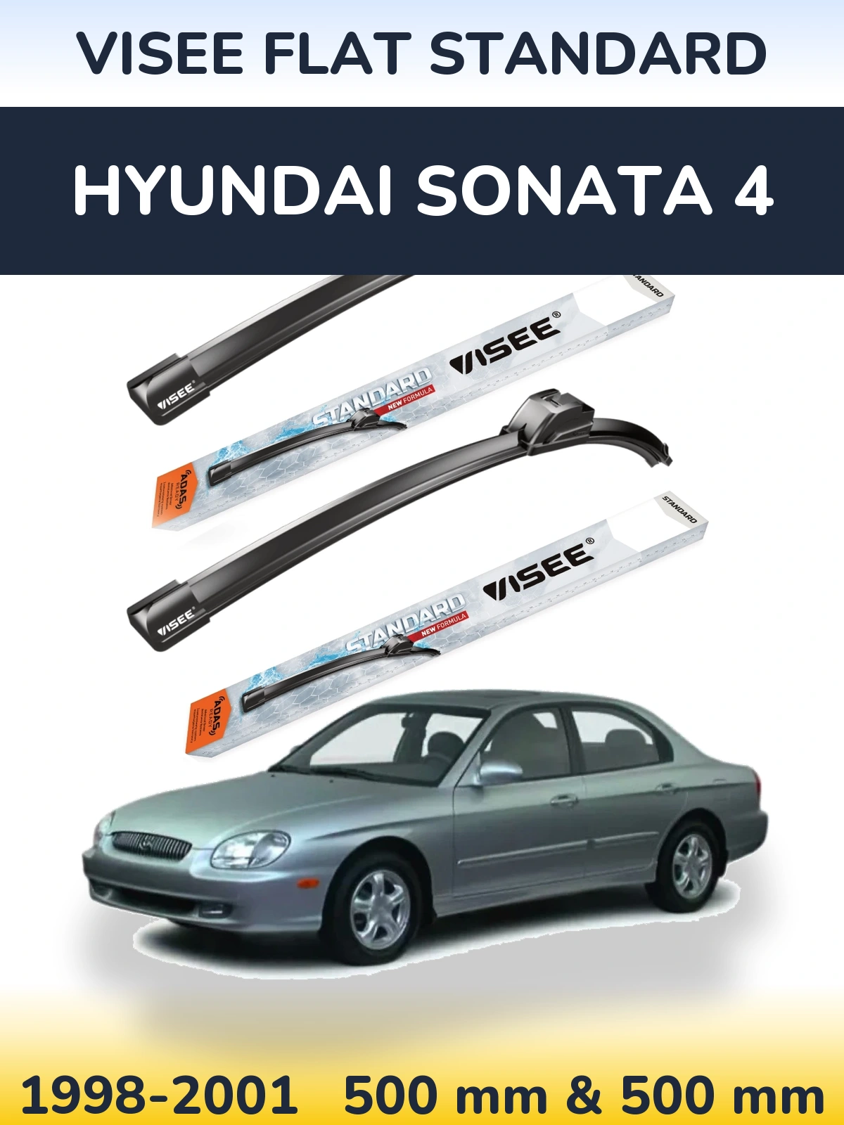 Front wiper blade set VISEE FLAT STANDARD 500 & 500 mm for Hyundai Sonata 4 1998-2001