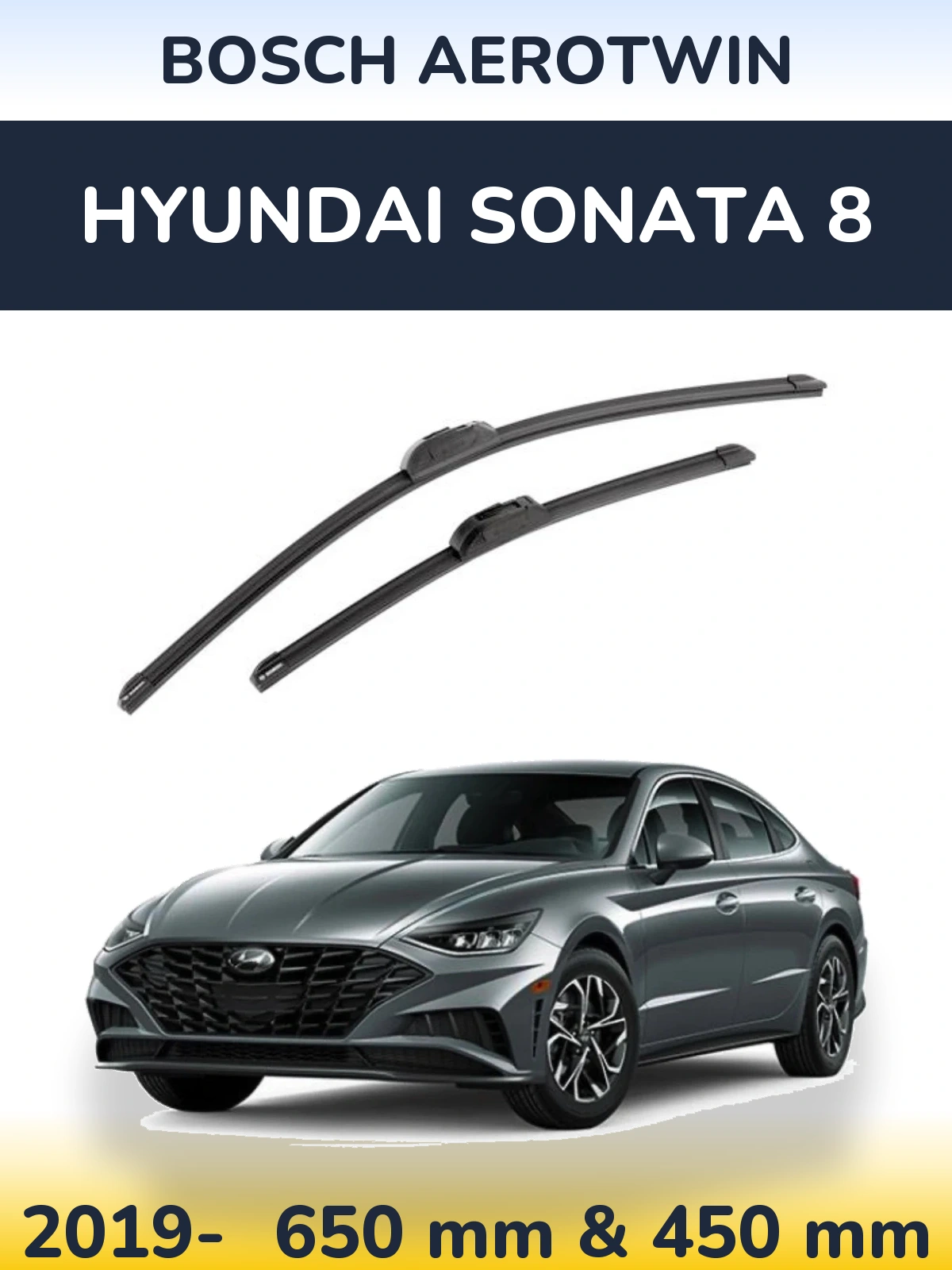 Front wiper blade set BOSCH AeroTwin 650 & 450 mm for Hyundai Sonata 8 2019-2026