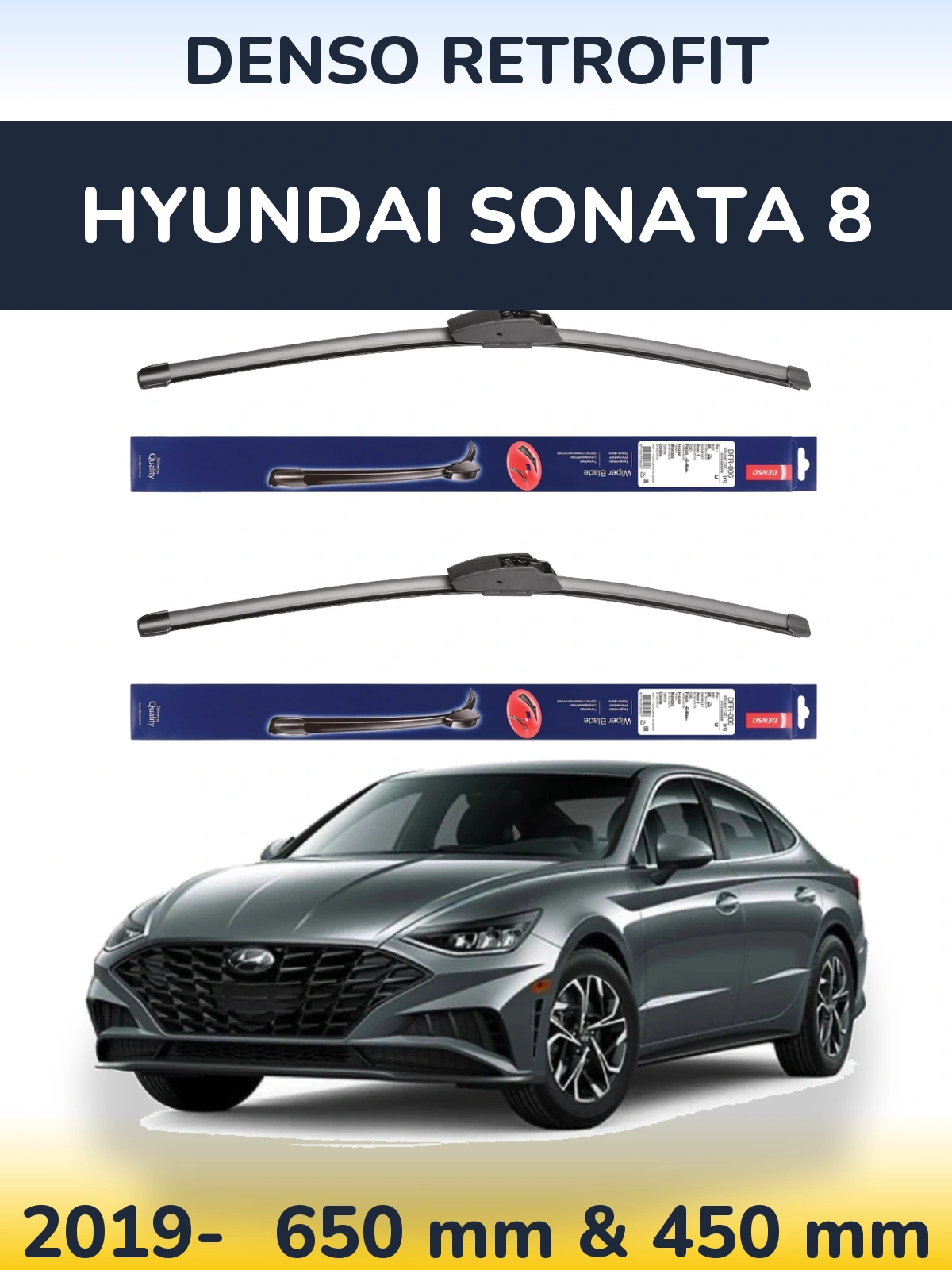 Front wiper blade set Denso Retrofit 650 & 450 mm for Hyundai Sonata 8 2019-2026