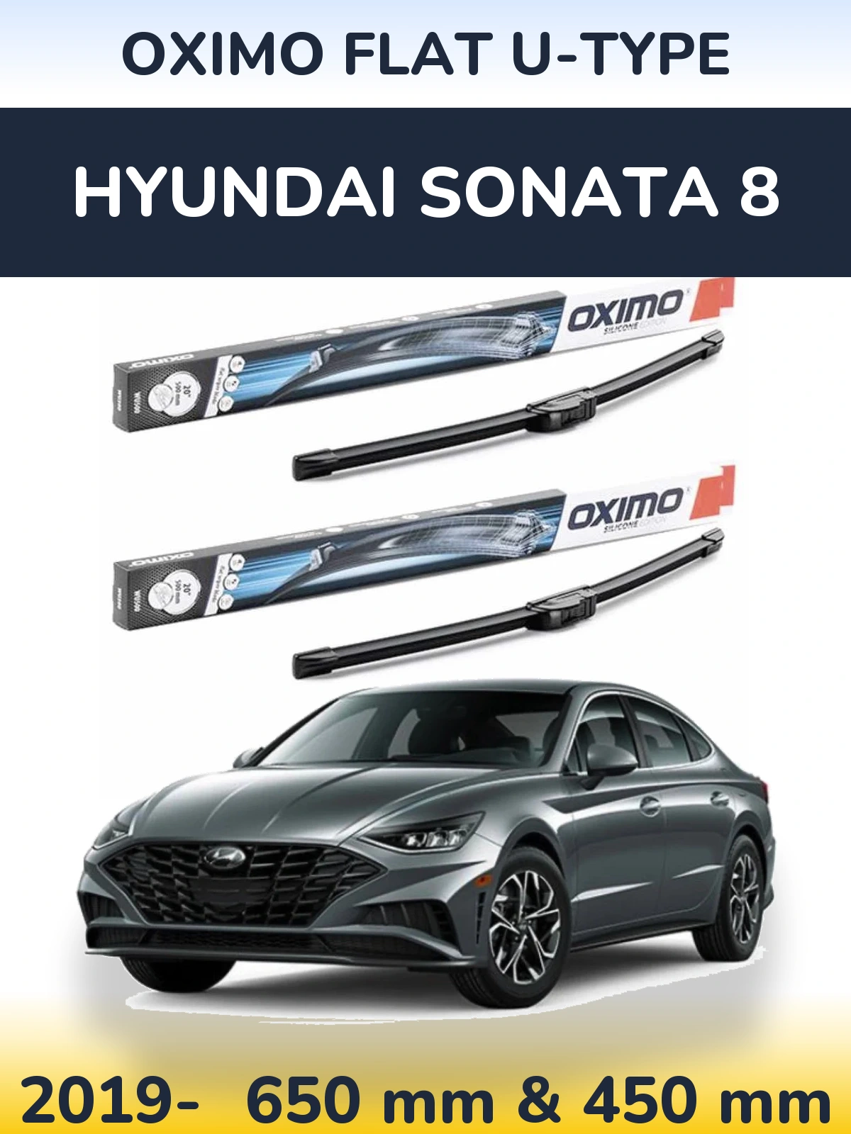 Комплект передних дворников Oximo Flat U-type 650 & 450 мм для Hyundai Sonata 8 2019-2026