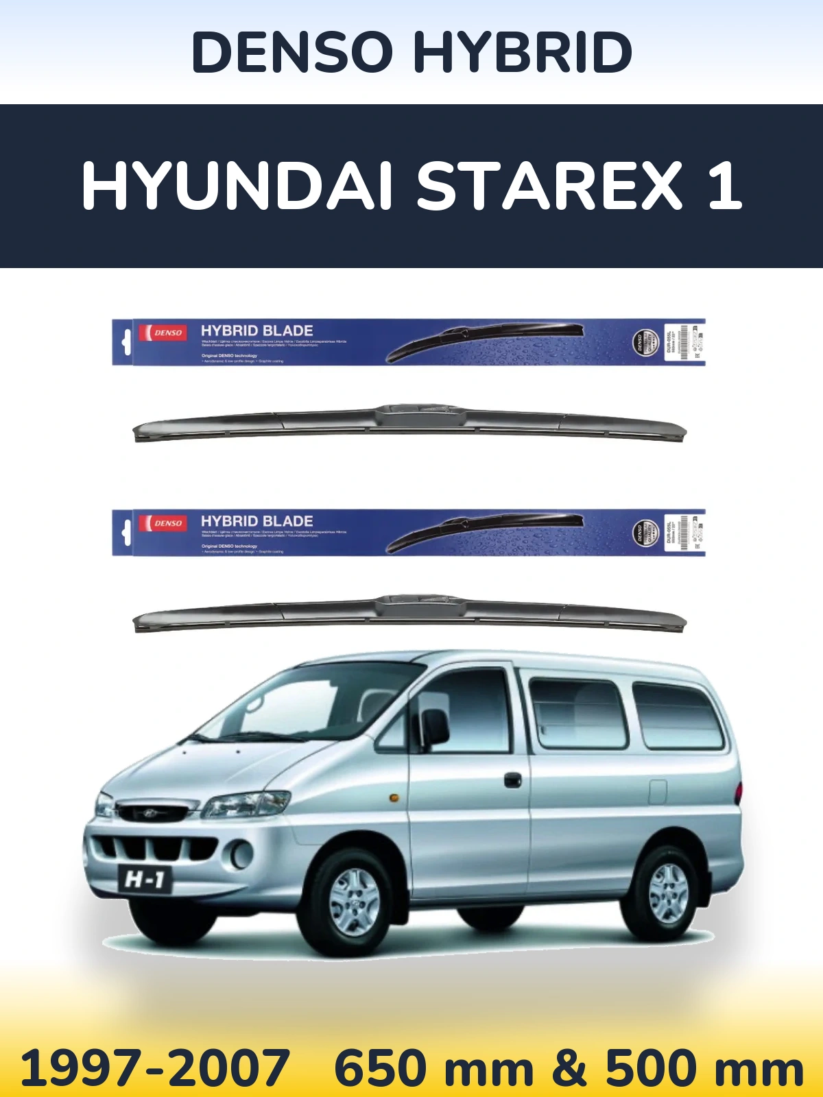 Komplet przednich wycieraczek Denso Hybrid 650 & 500 mm do Hyundai Starex 1 1997-2007