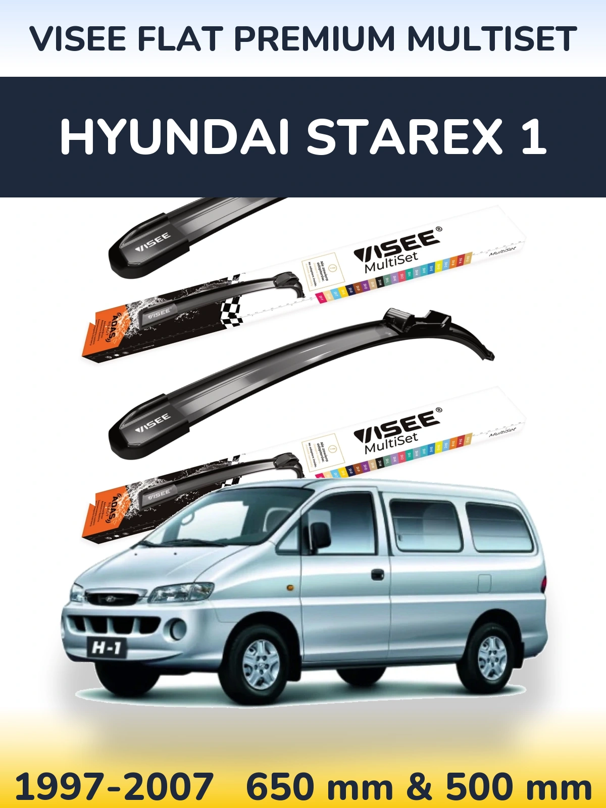 Комплект передних дворников VISEE FLAT PREMIUM MultiSet 650 & 500 мм для Hyundai Starex 1 1997-2007