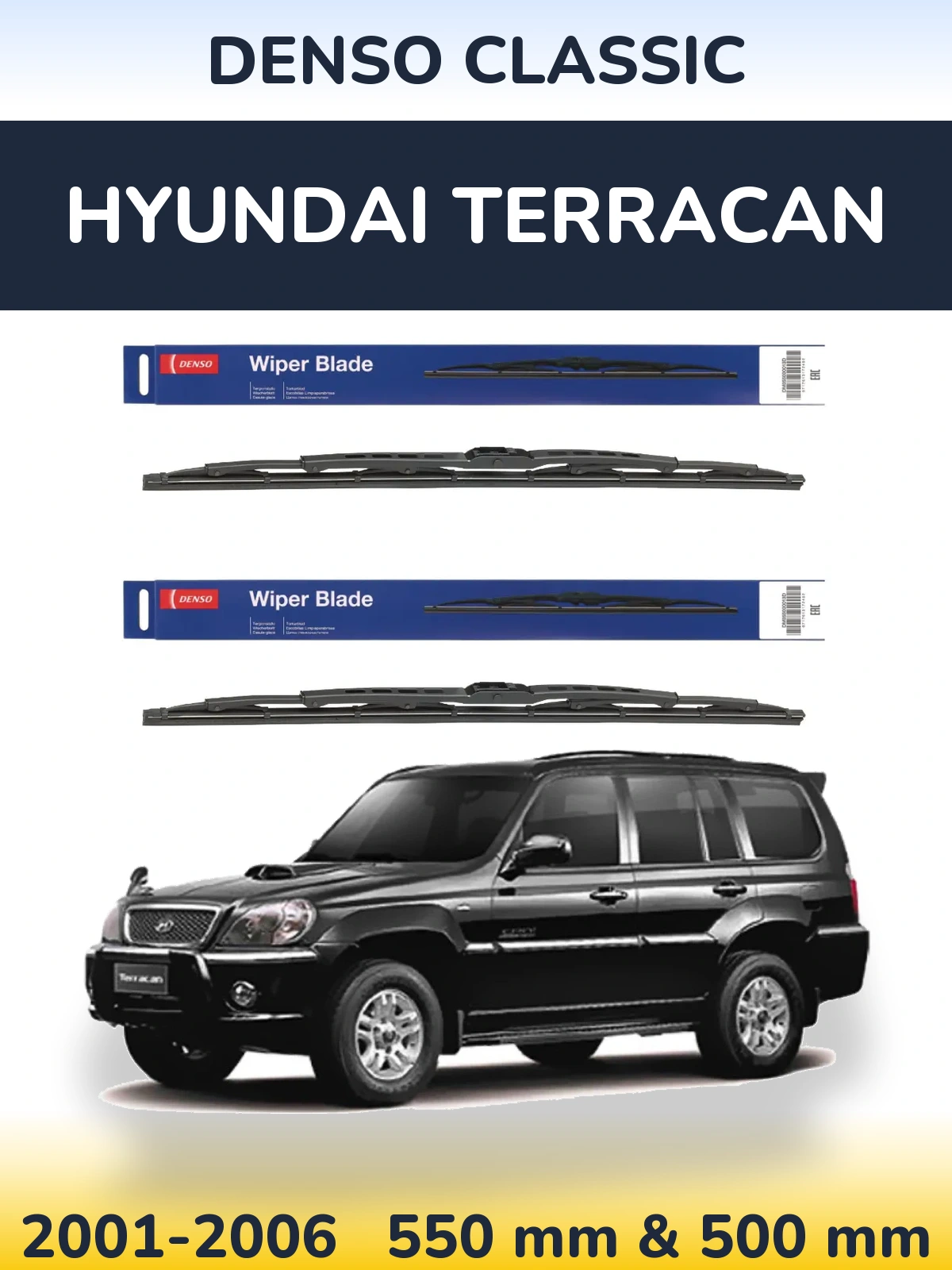 Front wiper blade set Denso Classic 550 & 500 mm for Hyundai Terracan 2001-2006