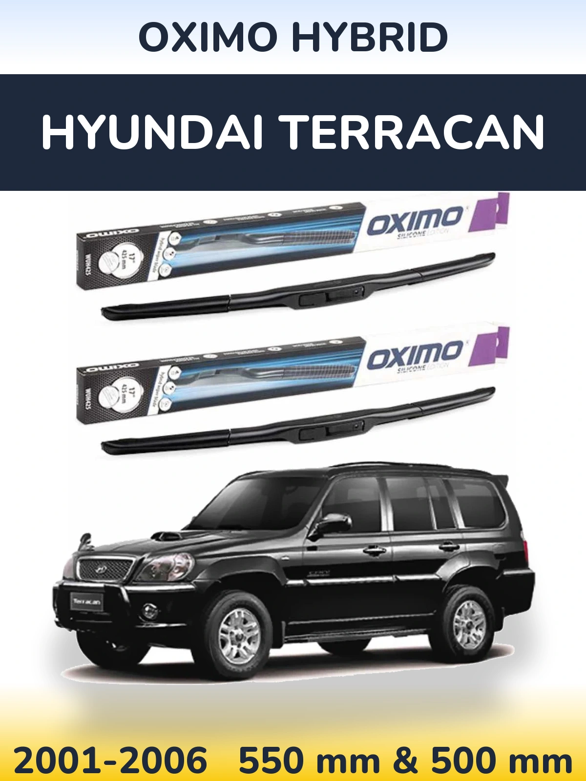 Комплект передних дворников Oximo Hybrid 550 & 500 мм для Hyundai Terracan 2001-2006