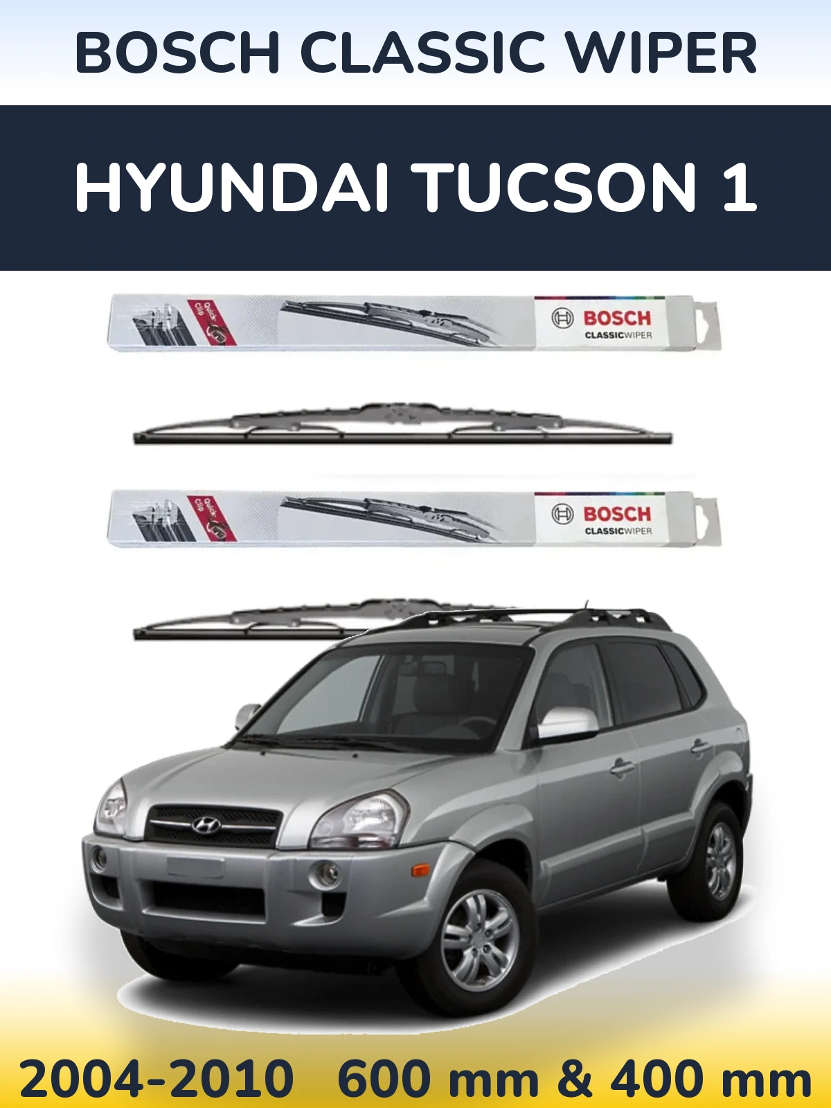 Комплект передних дворников BOSCH Classic Wiper 600 & 400 мм для Hyundai Tucson 1 2004-2010