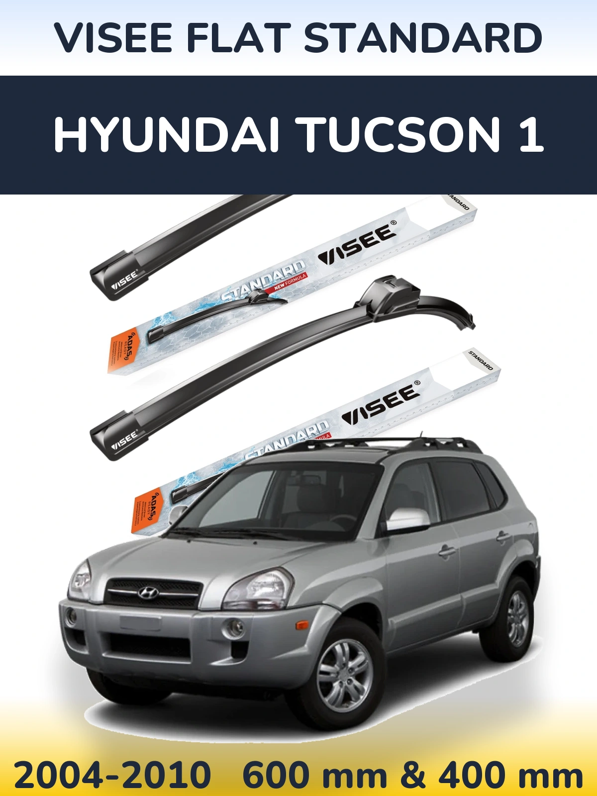 Komplet przednich wycieraczek VISEE FLAT STANDARD 600 & 400 mm do Hyundai Tucson 1 2004-2010