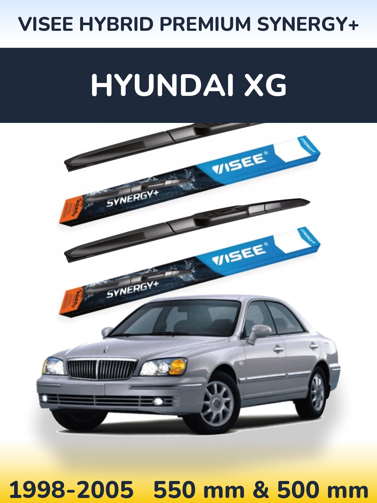 Komplet przednich wycieraczek VISEE HYBRID PREMIUM SYNERGY+ 550 & 500 mm do Hyundai XG 1998-2005