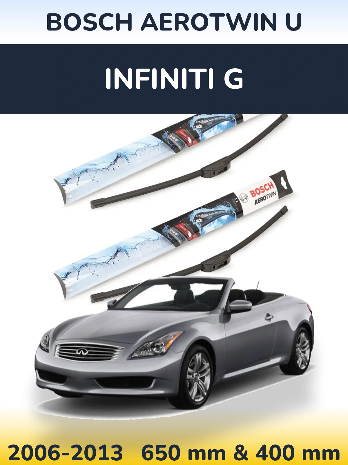 Комплект передних дворников BOSCH AeroTwin U 650 & 400 мм для Infiniti G 2006-2013