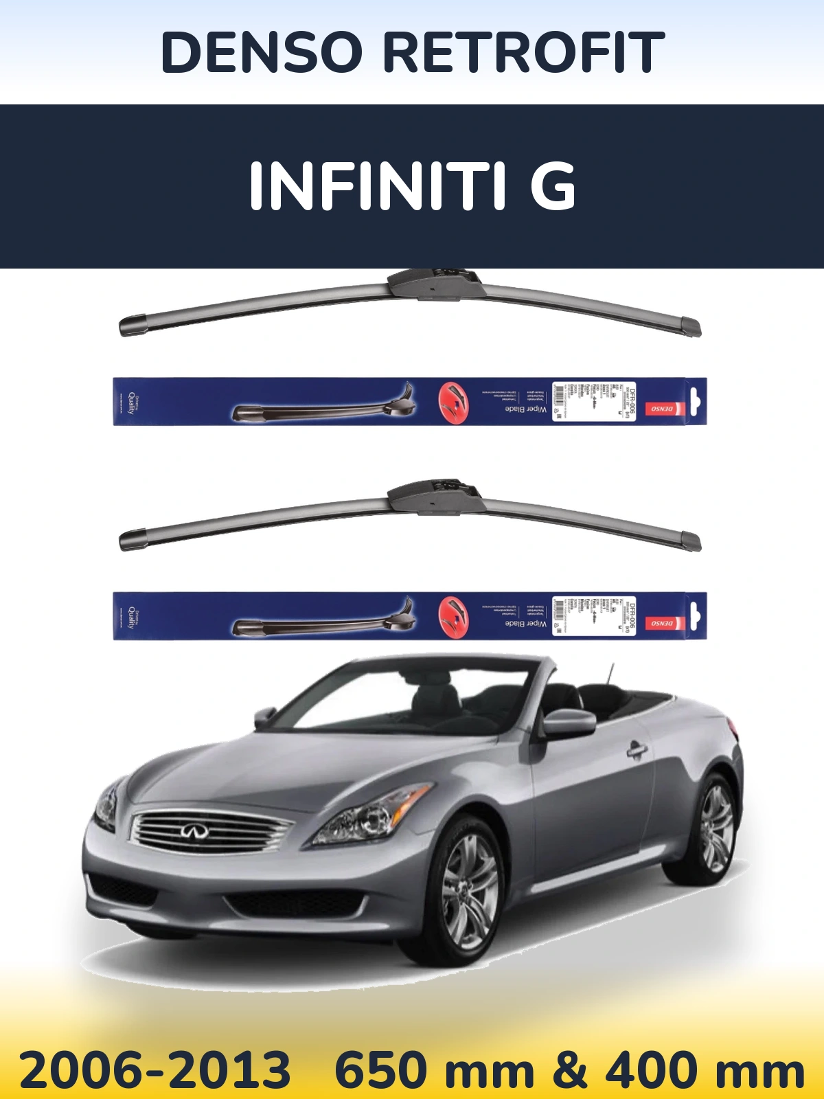 Komplet przednich wycieraczek Denso Retrofit 650 & 400 mm do Infiniti G 2006-2013