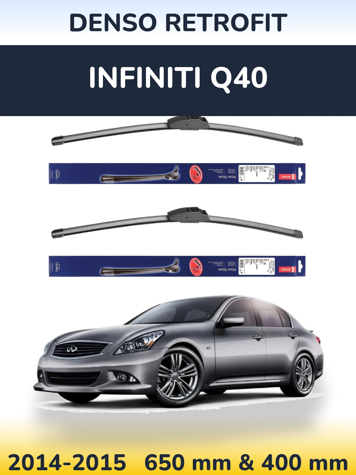 Front wiper blade set Denso Retrofit 650 & 400 mm for Infiniti Q40 2014-2015