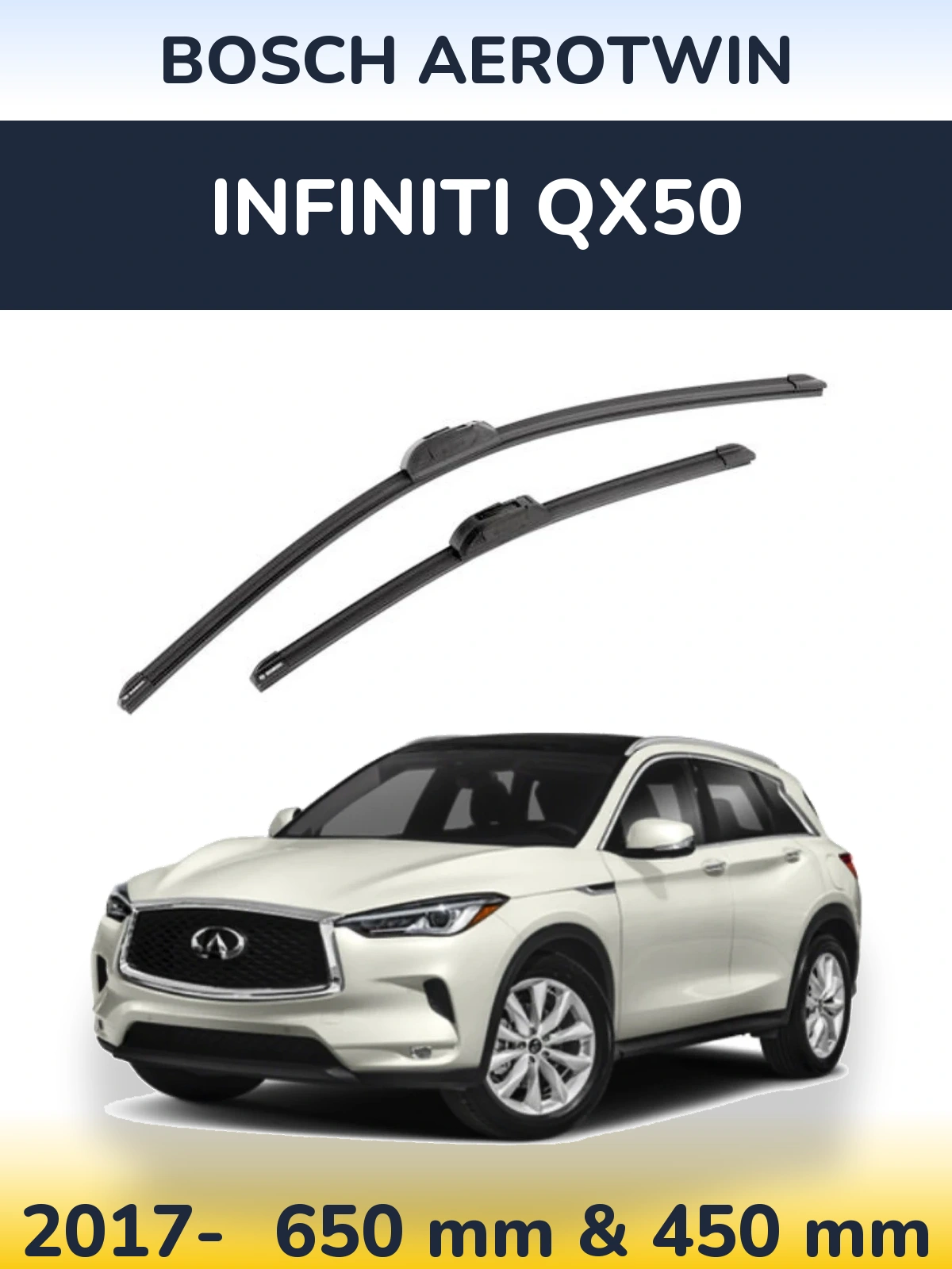 Front wiper blade set BOSCH AeroTwin 650 & 450 mm for Infiniti QX50 2017-2026