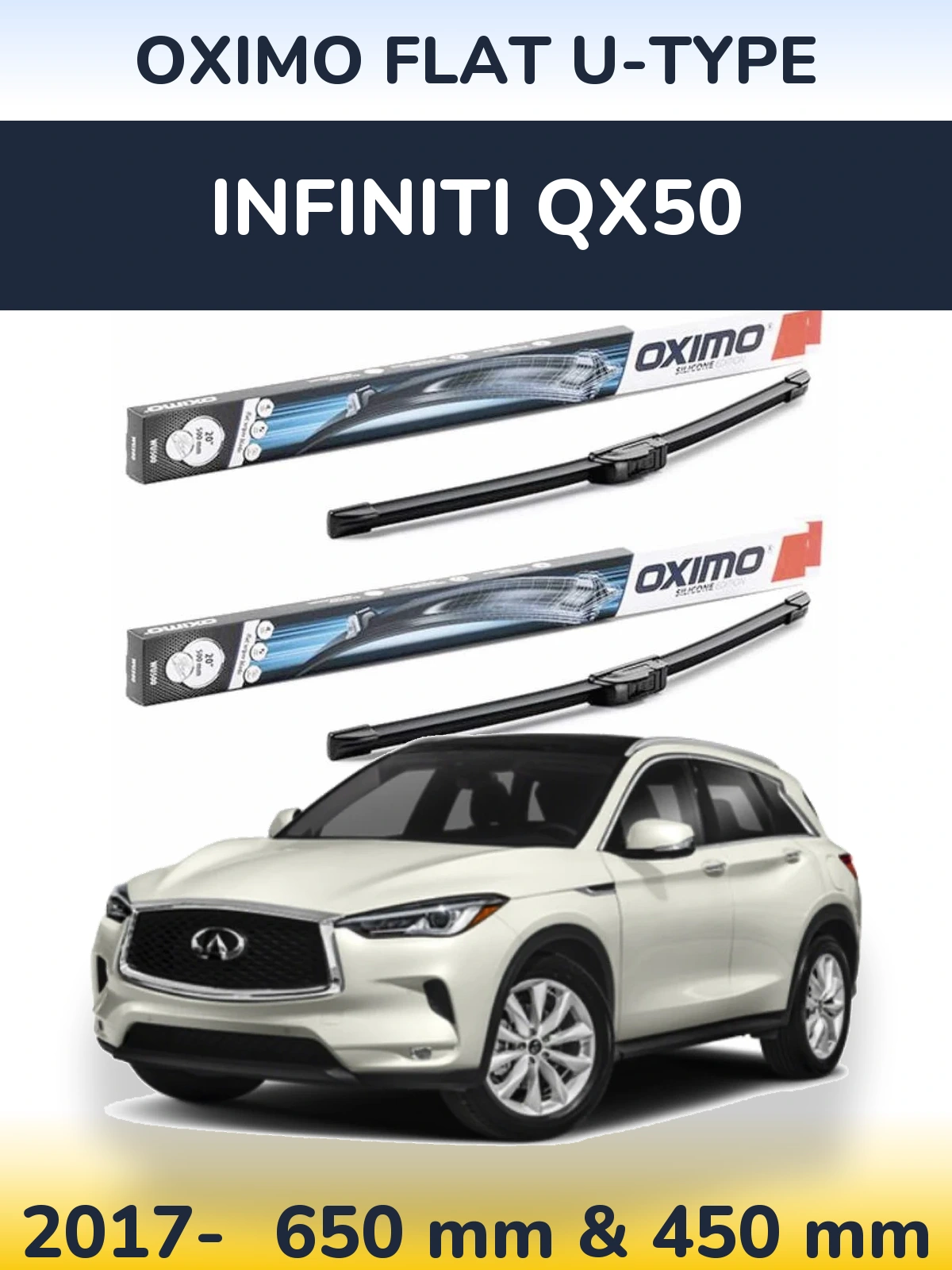 Front wiper blade set Oximo Flat U-type 650 & 450 mm for Infiniti QX50 2017-2026