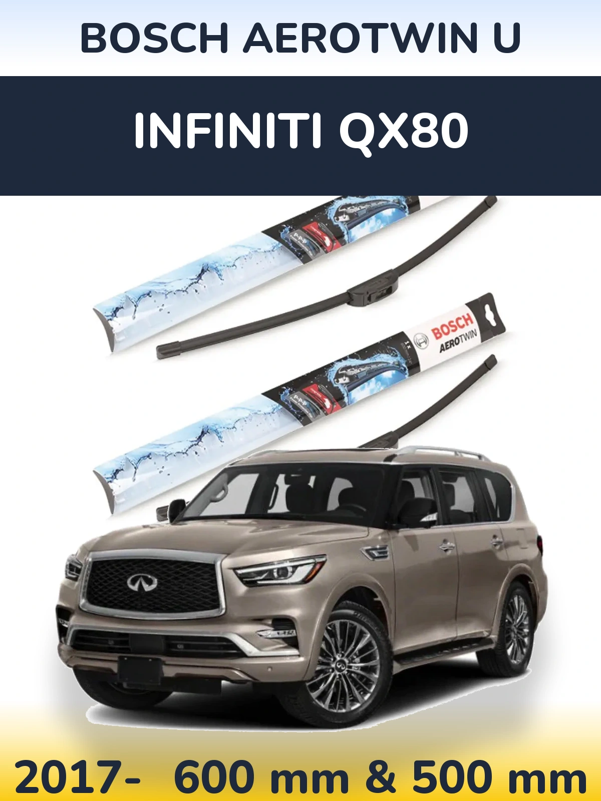 Komplet przednich wycieraczek BOSCH AeroTwin U 600 & 500 mm do Infiniti QX80 2017-2026