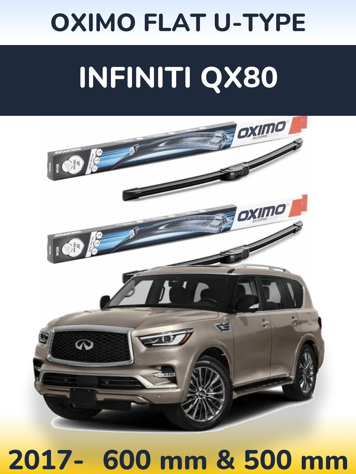 Komplet przednich wycieraczek Oximo Flat U-type 600 & 500 mm do Infiniti QX80 2017-2026