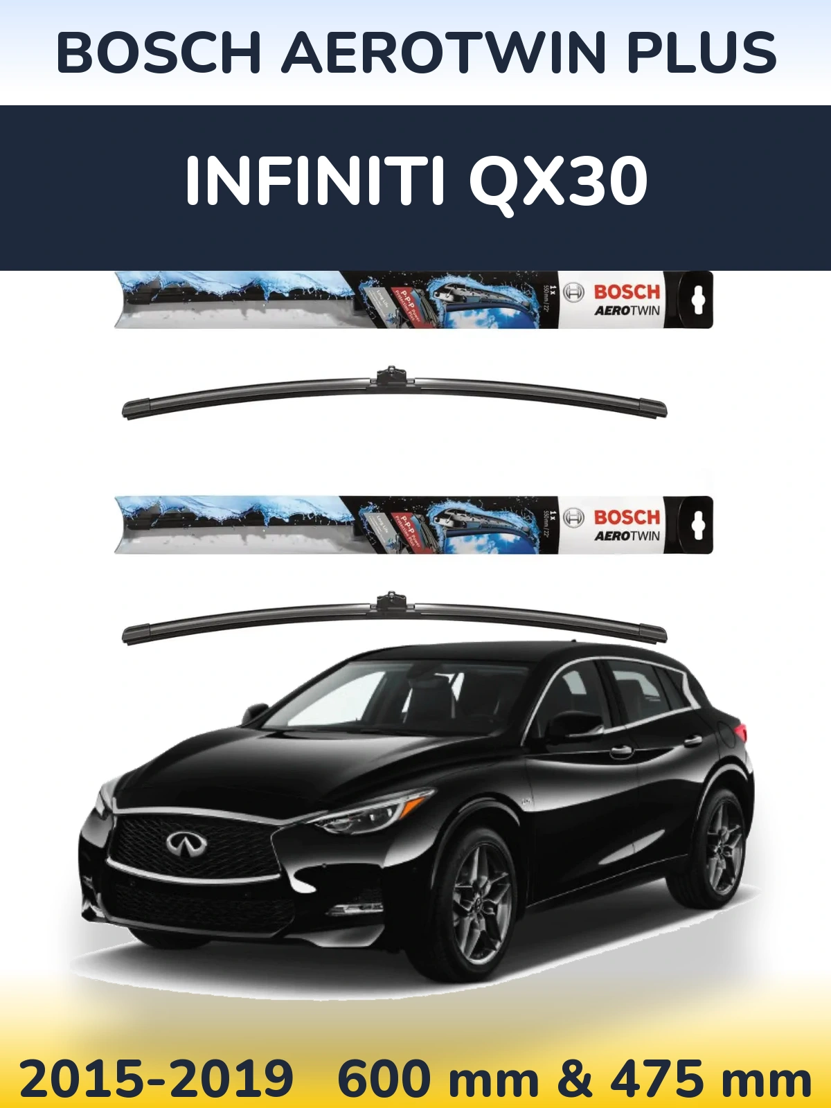 Комплект передніх щіток BOSCH AeroTwin Plus 600 & 475 мм для Infiniti QX30 2015-2019