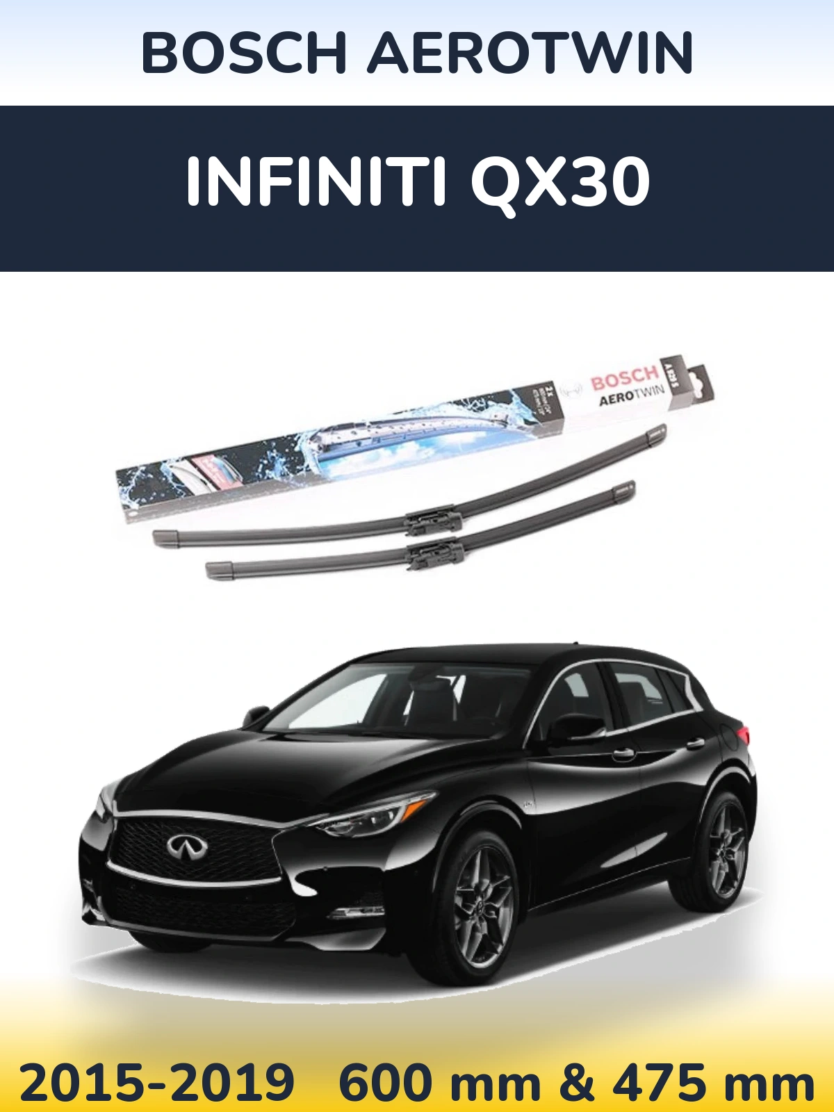 Комплект передніх щіток BOSCH AeroTwin 600 & 475 мм для Infiniti QX30 2015-2019