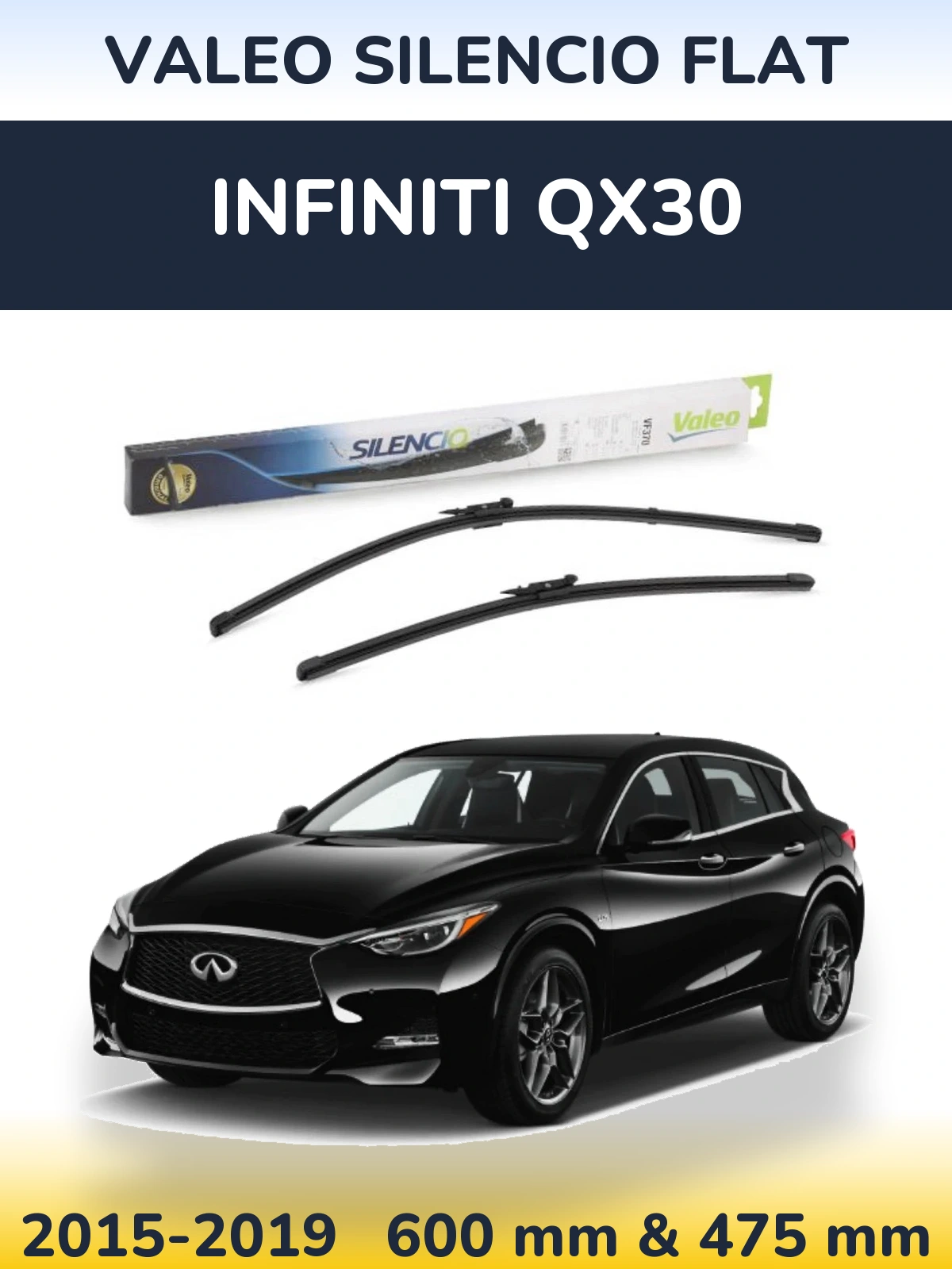 Front wiper blade set Valeo Silencio Flat 600 & 475 mm for Infiniti QX30 2015-2019