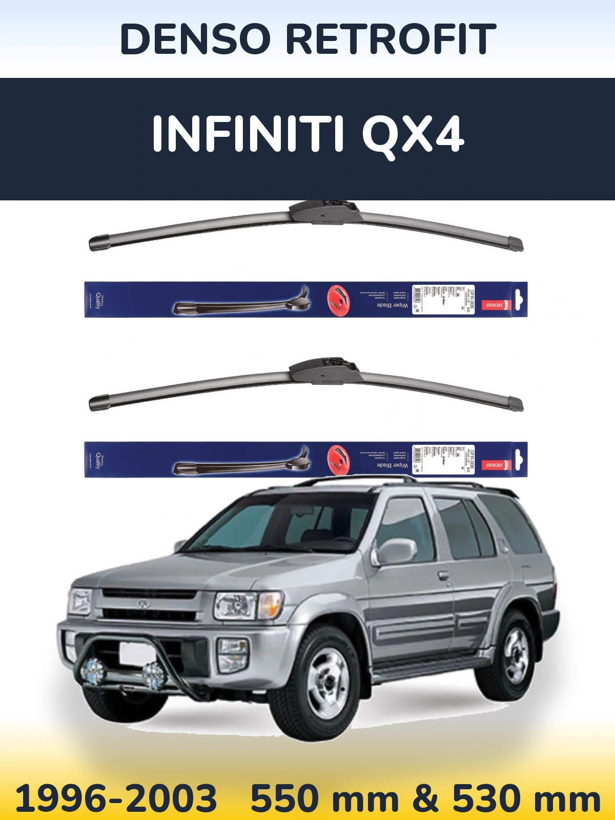 Front wiper blade set Denso Retrofit 550 & 530 mm for Infiniti QX4 1996-2003