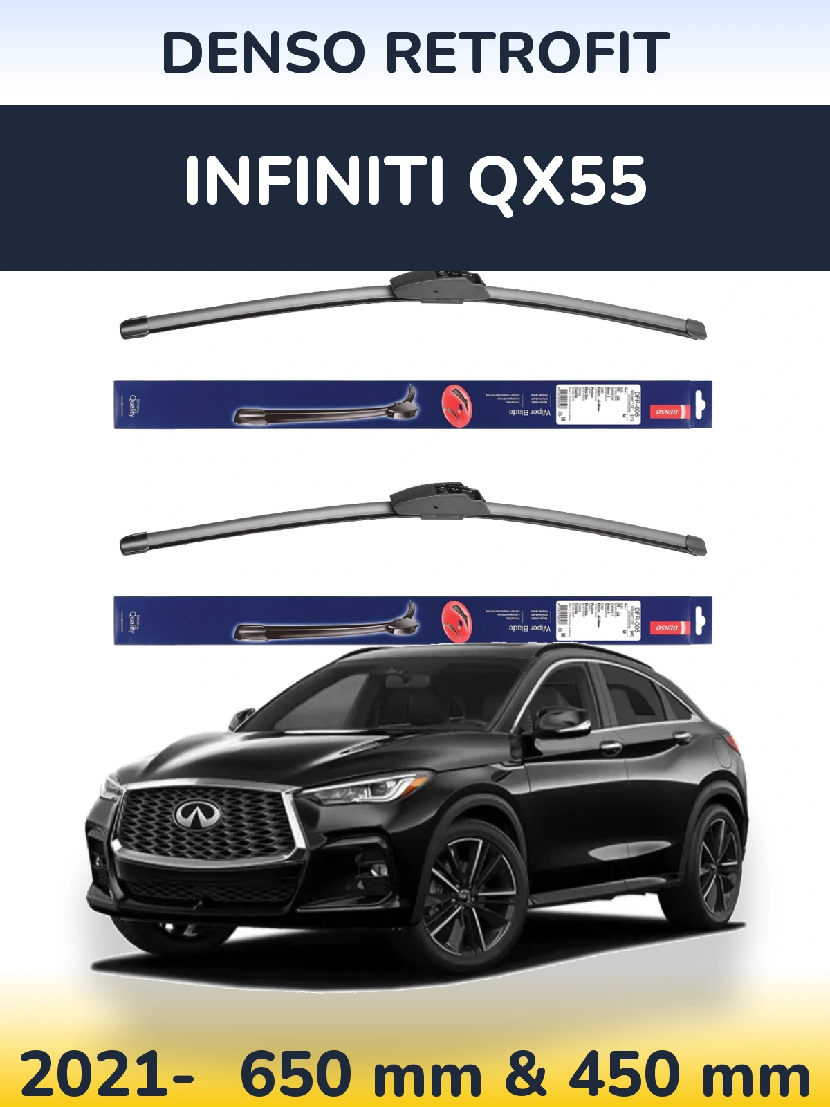 Комплект передніх щіток Denso Retrofit 650 & 450 мм для Infiniti QX55 2021-2026