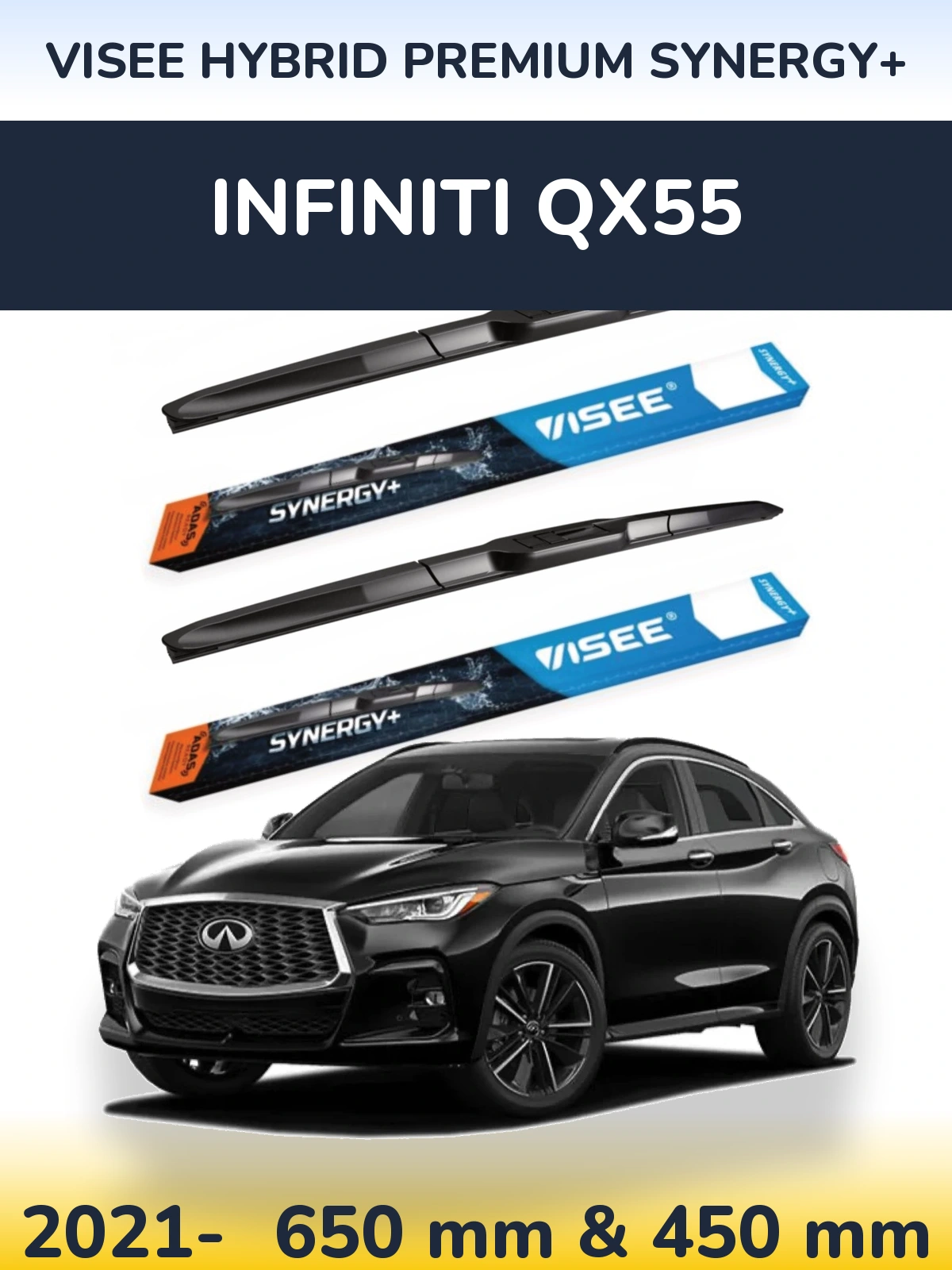 Комплект передніх щіток VISEE HYBRID PREMIUM SYNERGY+ 650 & 450 мм для Infiniti QX55 2021-2026