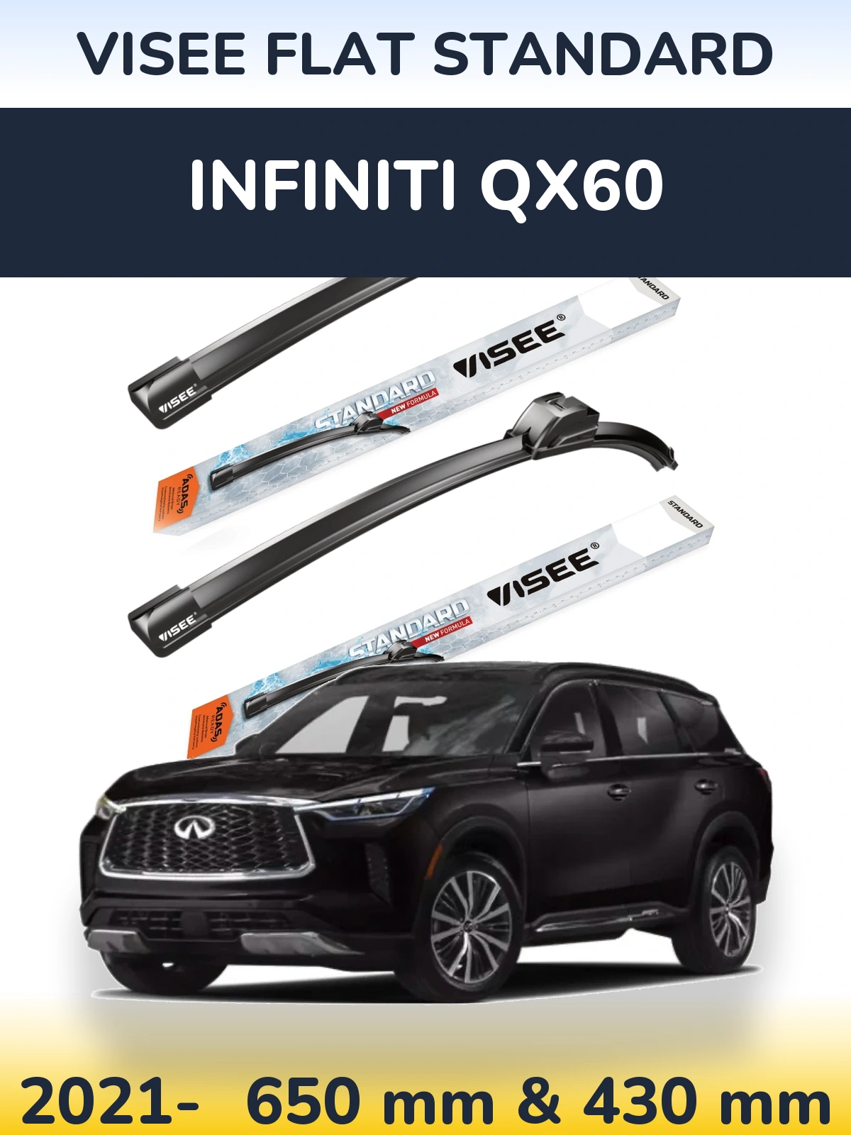 Komplet przednich wycieraczek VISEE FLAT STANDARD 650 & 430 mm do Infiniti QX60 2021-2026