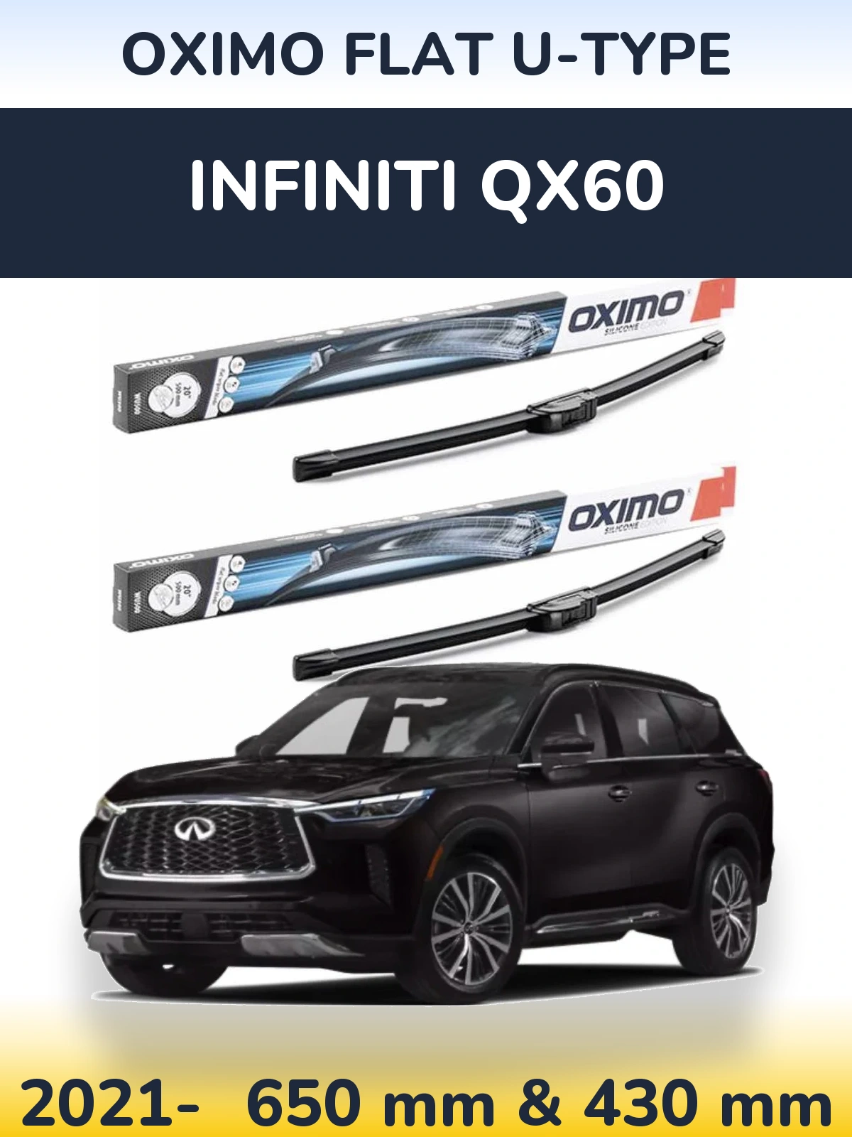 Komplet przednich wycieraczek Oximo Flat U-type 650 & 430 mm do Infiniti QX60 2021-2026