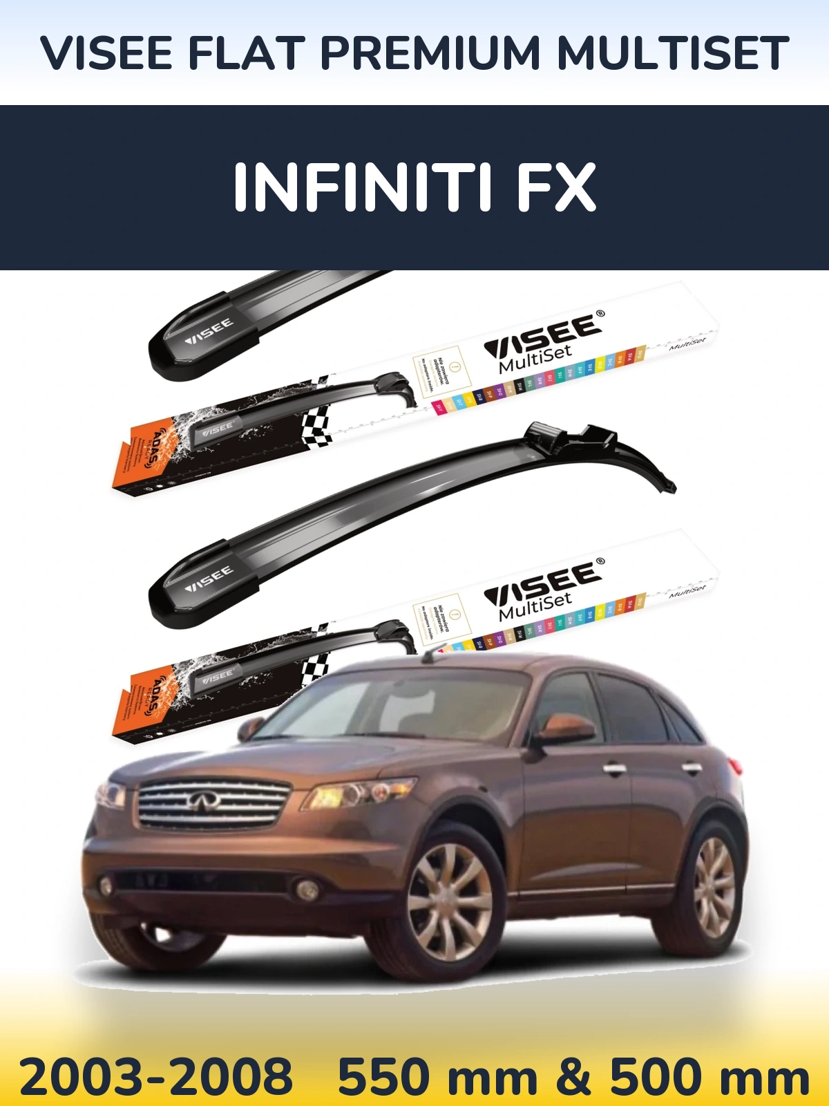 Комплект передніх щіток VISEE FLAT PREMIUM MultiSet 550 & 500 мм для Infiniti FX 2003-2008