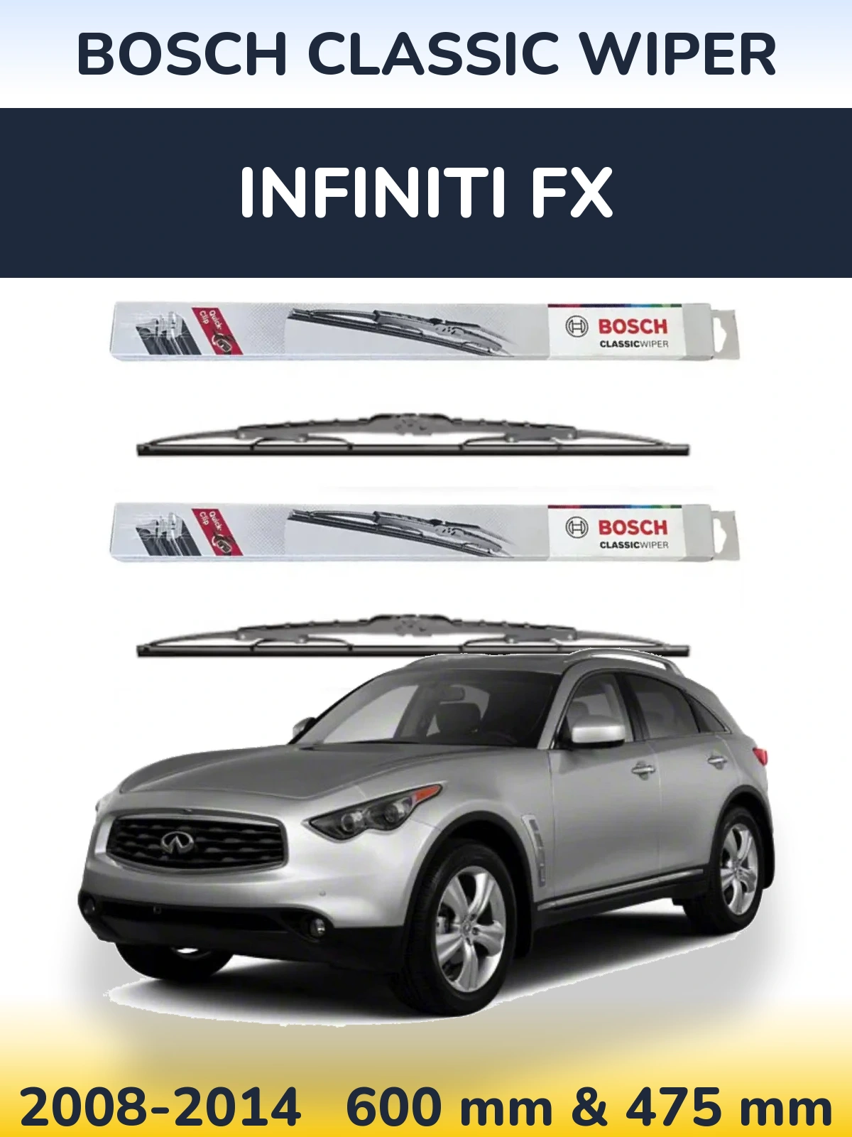 Комплект передних дворников BOSCH Classic Wiper 600 & 475 мм для Infiniti FX 2008-2014