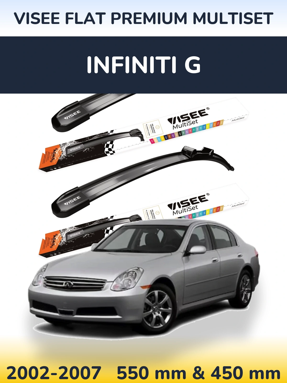 Комплект передних дворников VISEE FLAT PREMIUM MultiSet 550 & 450 мм для Infiniti G 2002-2007