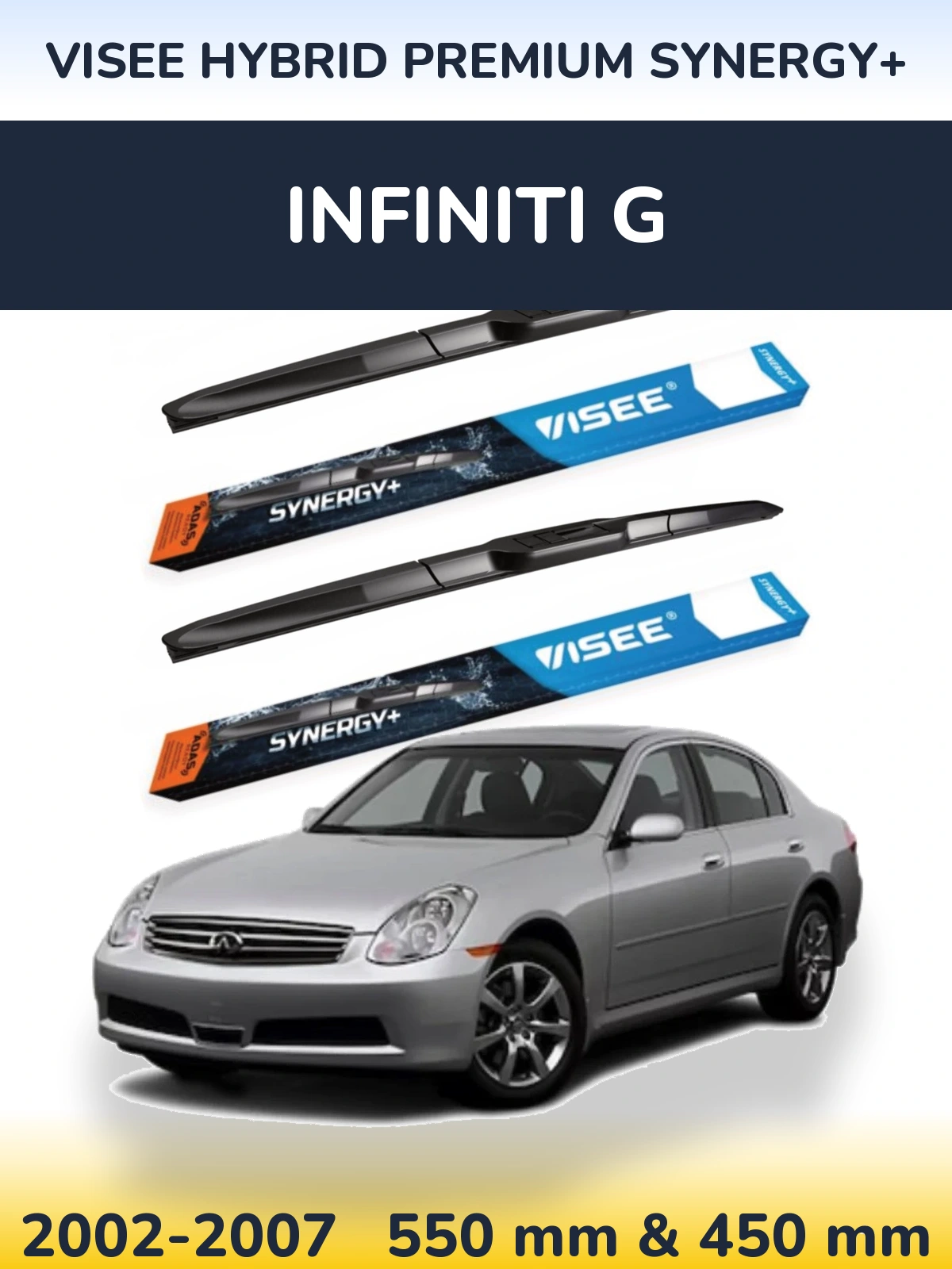 Комплект передніх щіток VISEE HYBRID PREMIUM SYNERGY+ 550 & 450 мм для Infiniti G 2002-2007