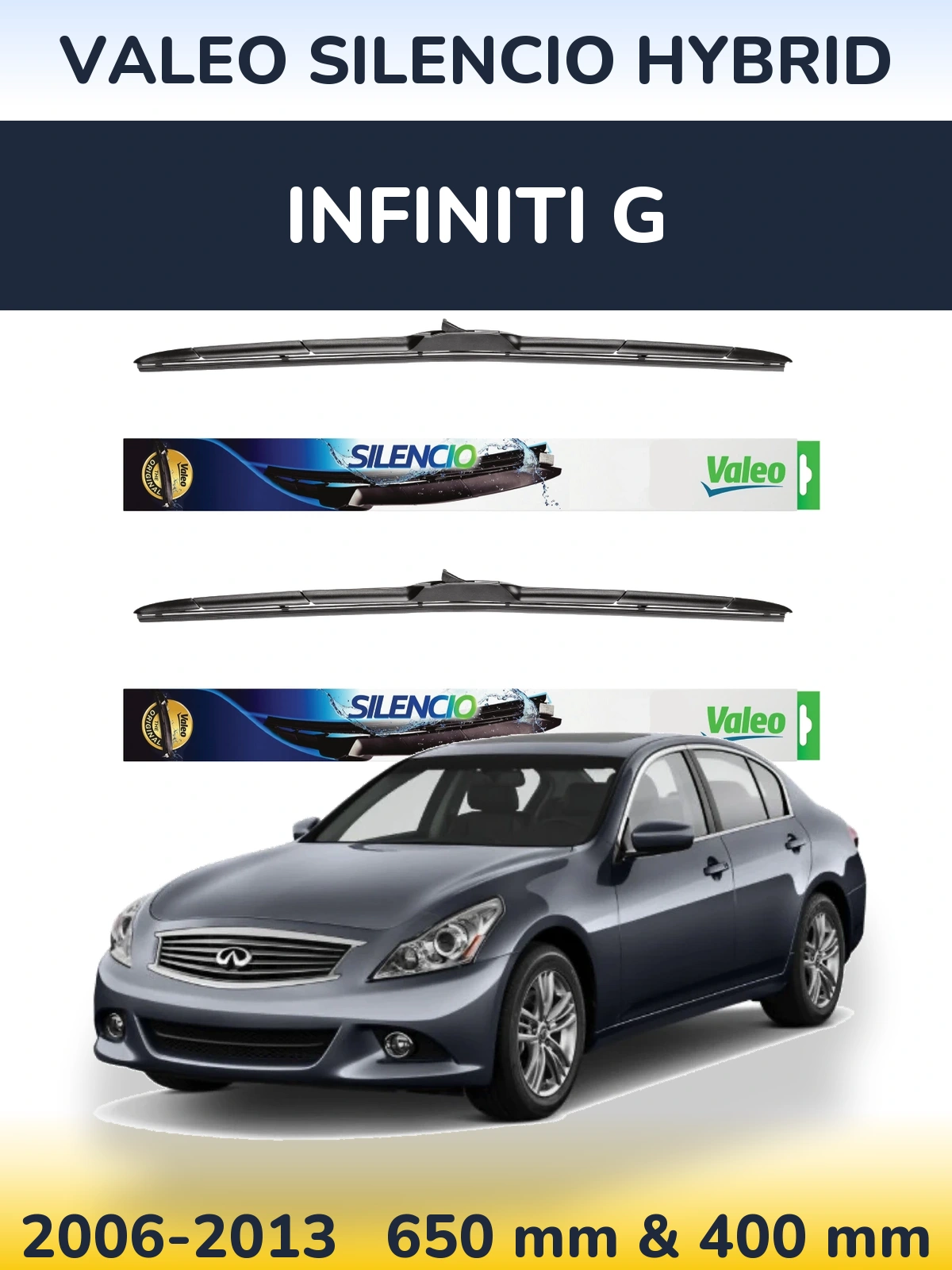 Комплект передніх щіток Valeo Silencio Hybrid 650 & 400 мм для Infiniti G 2006-2013