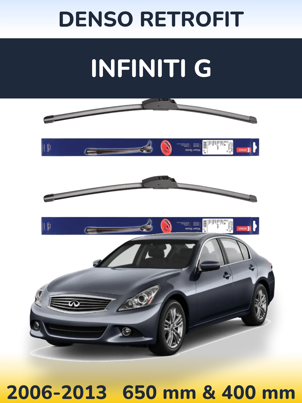 Komplet przednich wycieraczek Denso Retrofit 650 & 400 mm do Infiniti G 2006-2013