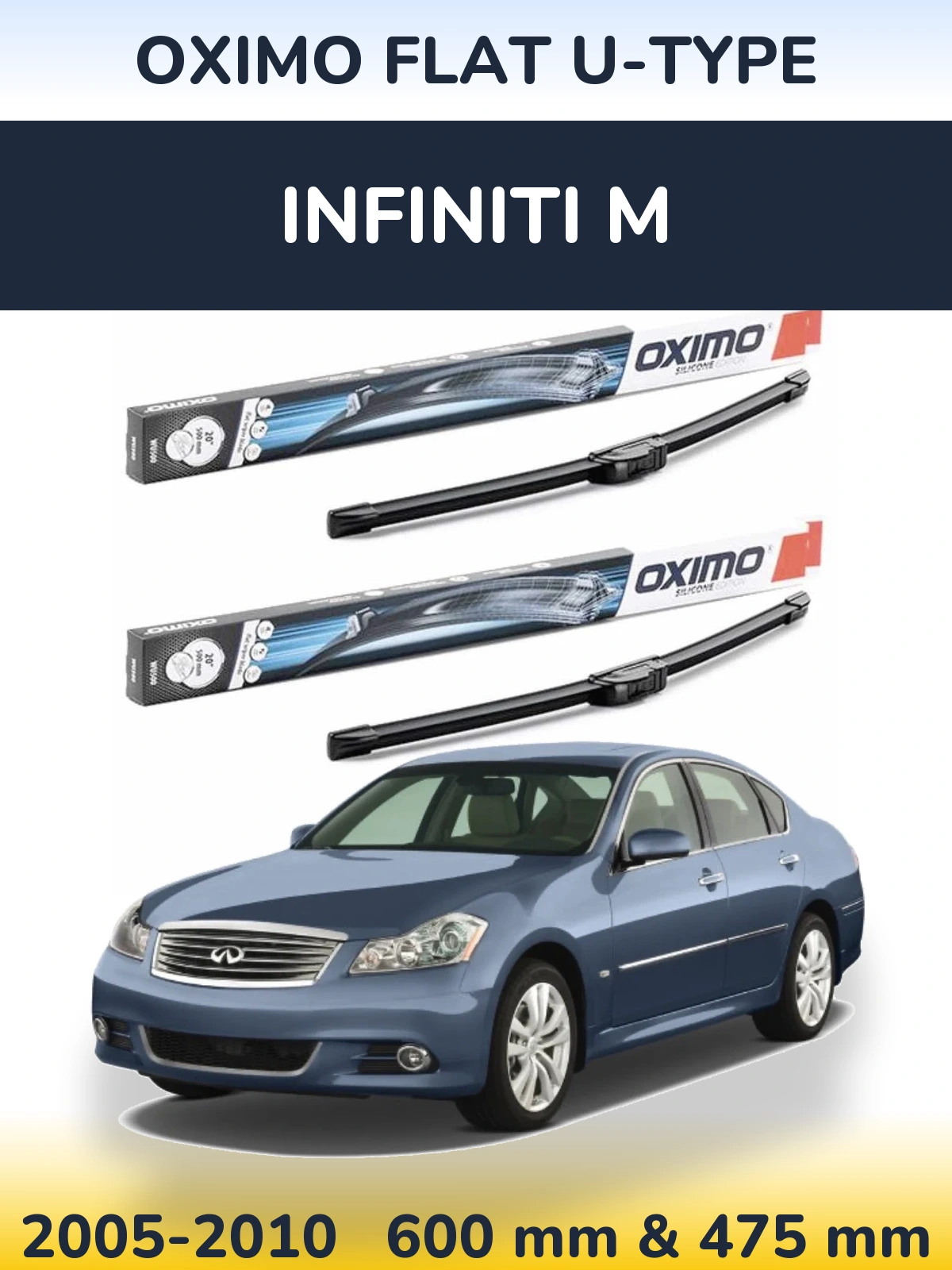 Комплект передних дворников Oximo Flat U-type 600 & 475 мм для Infiniti M 2005-2010