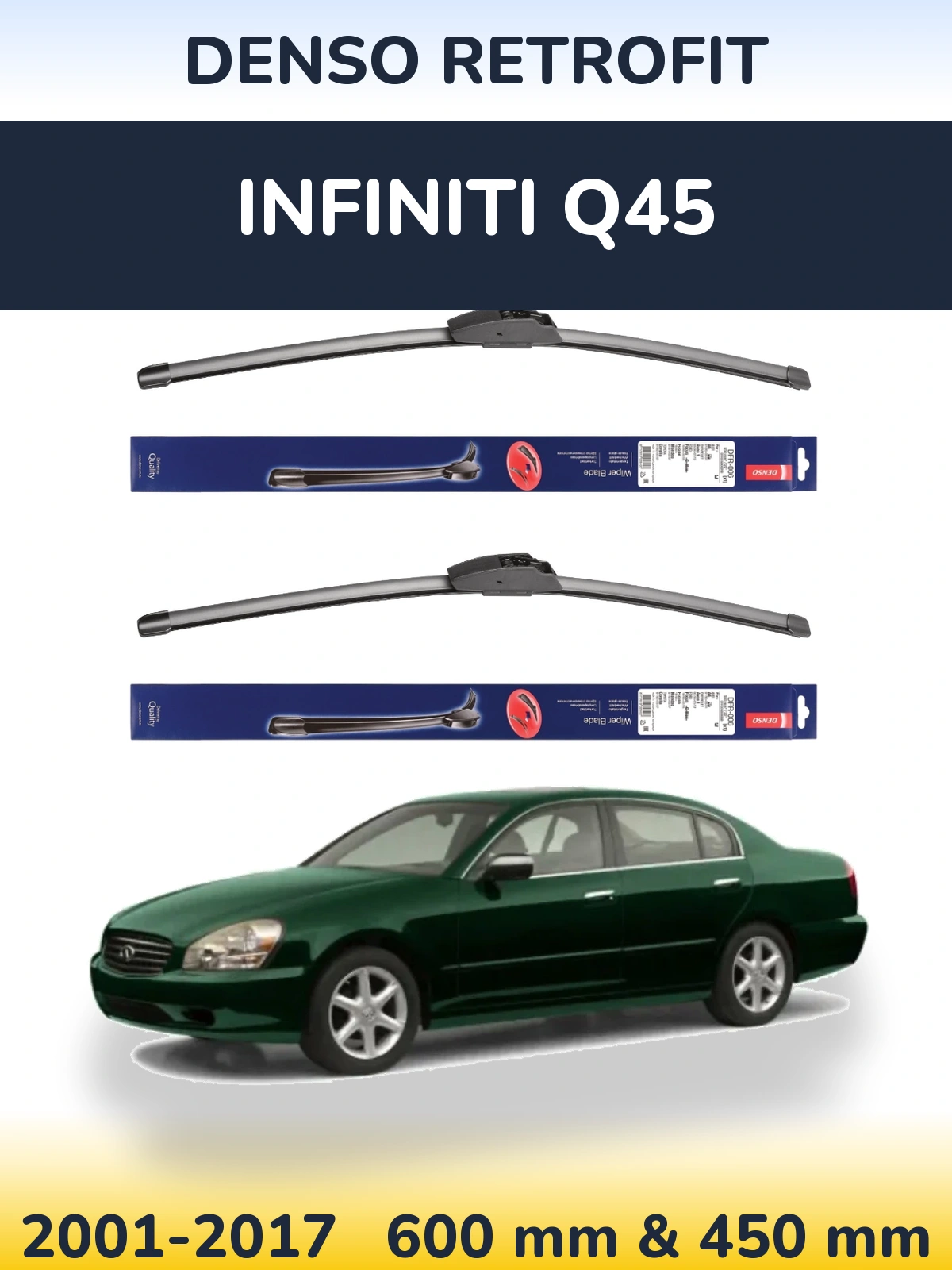 Komplet przednich wycieraczek Denso Retrofit 600 & 450 mm do Infiniti Q45 2001-2017
