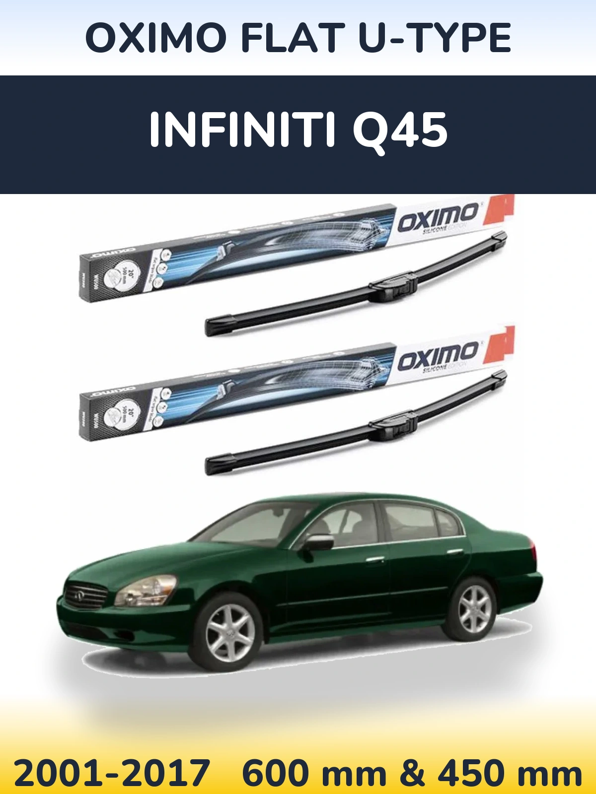 Комплект передних дворников Oximo Flat U-type 600 & 450 мм для Infiniti Q45 2001-2017