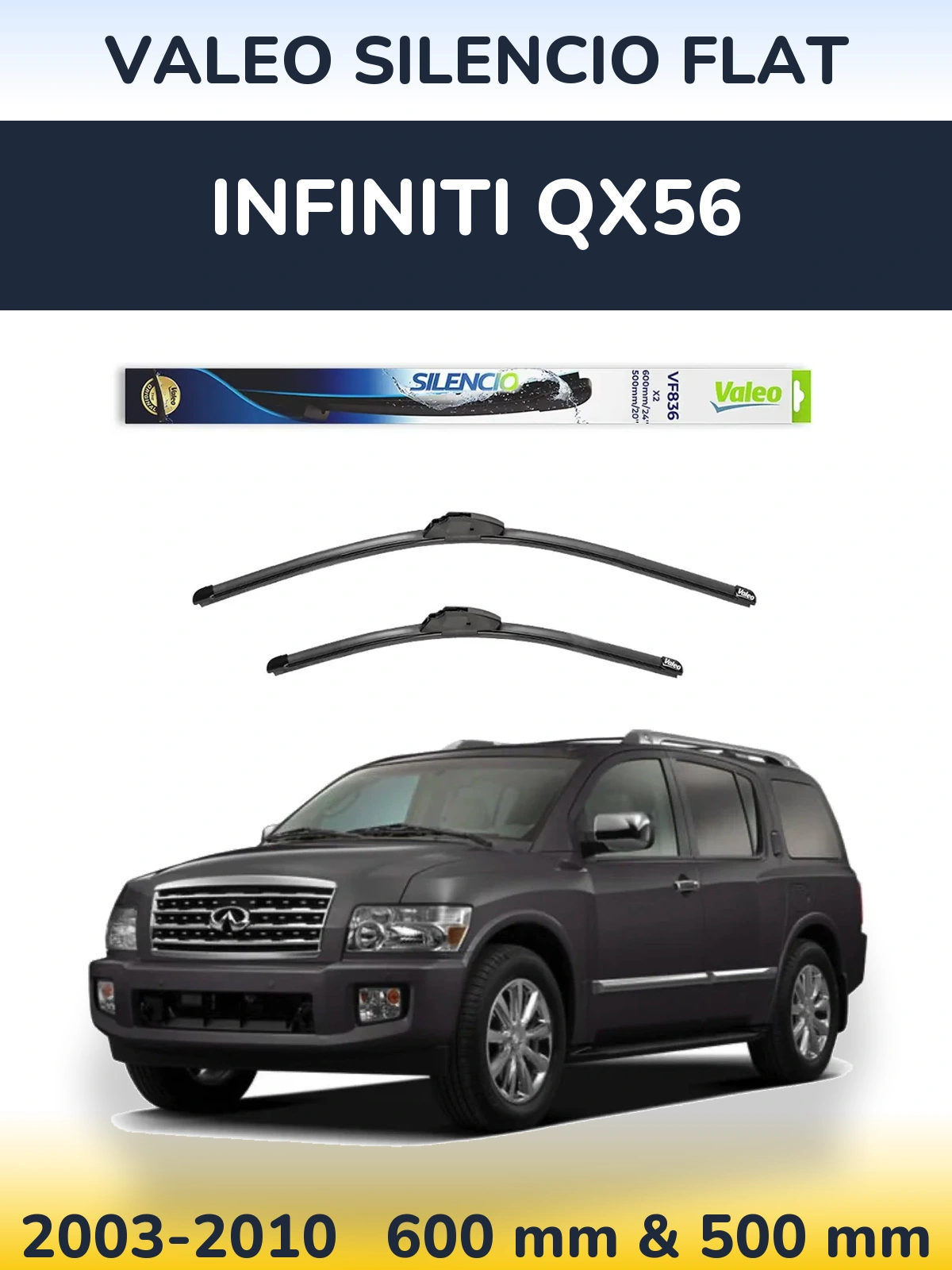 Комплект передніх щіток Valeo Silencio Flat 600 & 500 мм для Infiniti QX56 2003-2010