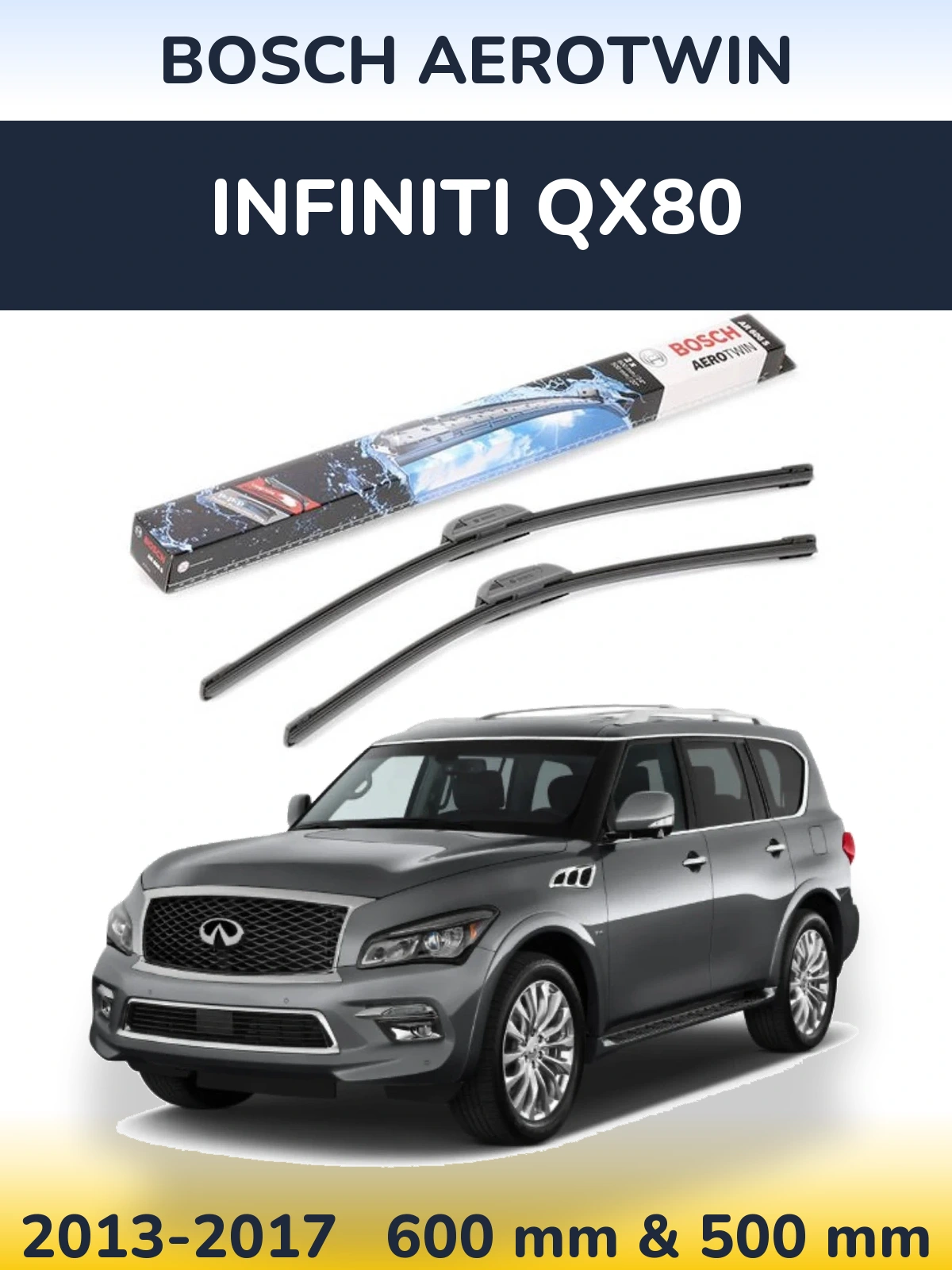 Komplet przednich wycieraczek BOSCH AeroTwin 600 & 500 mm do Infiniti QX80 2013-2017