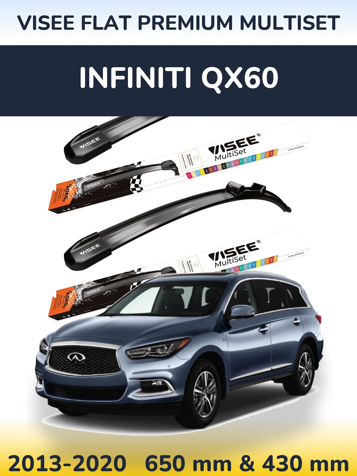 Komplet przednich wycieraczek VISEE FLAT PREMIUM MultiSet 650 & 430 mm do Infiniti QX60 2013-2020