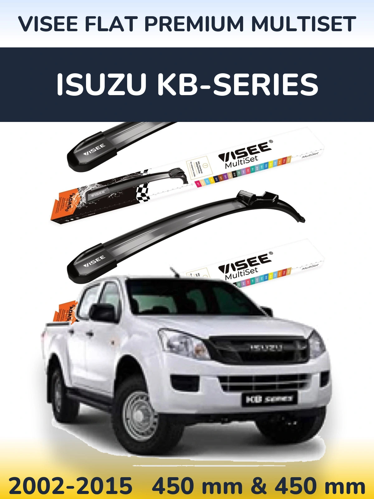 Комплект передніх щіток VISEE FLAT PREMIUM MultiSet 450 & 450 мм для Isuzu KB-Series 2002-2015