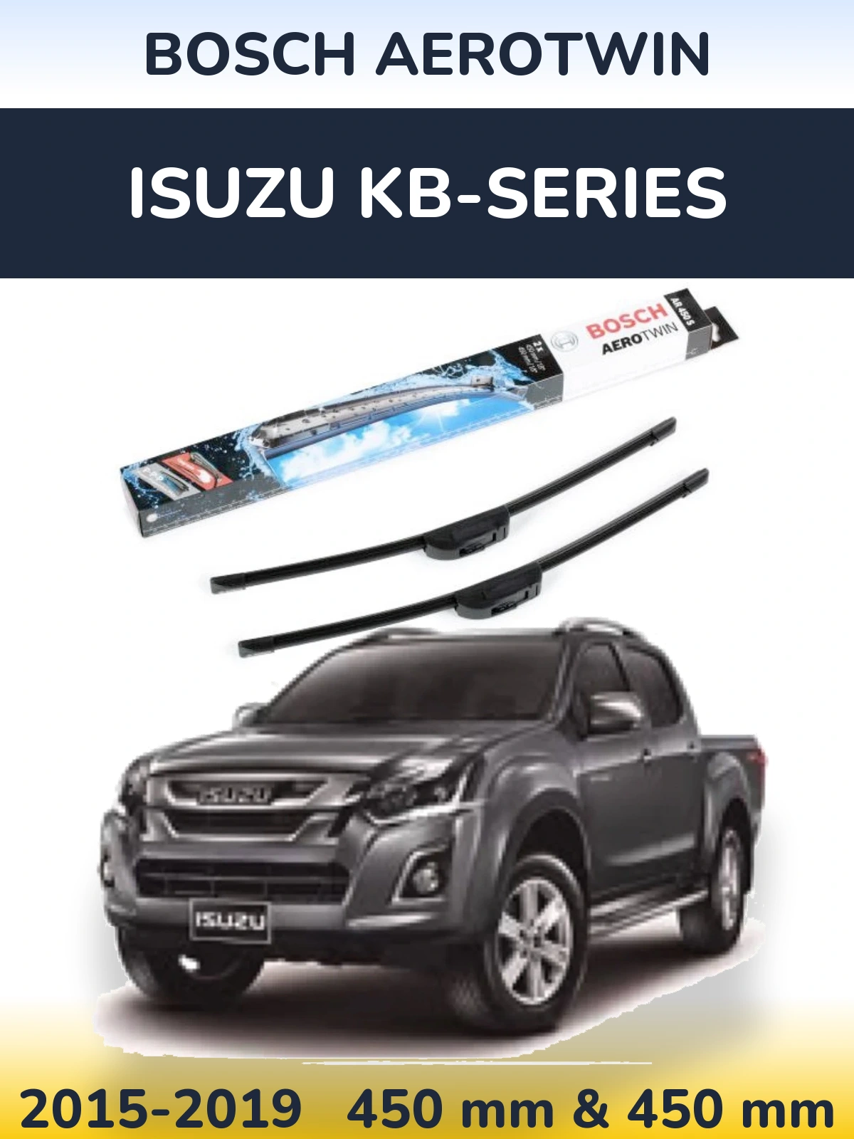 Комплект передних дворников BOSCH AeroTwin 450 & 450 мм для Isuzu KB-Series 2015-2019