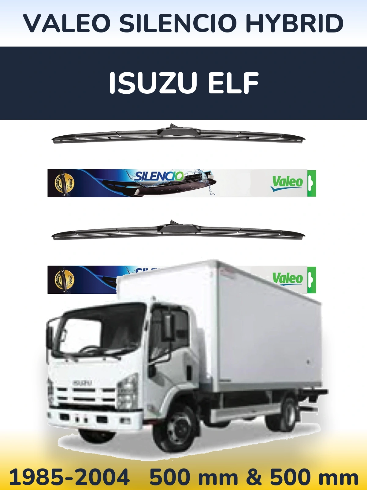 Komplet przednich wycieraczek Valeo Silencio Hybrid 500 & 500 mm do Isuzu ELF 1985-2004