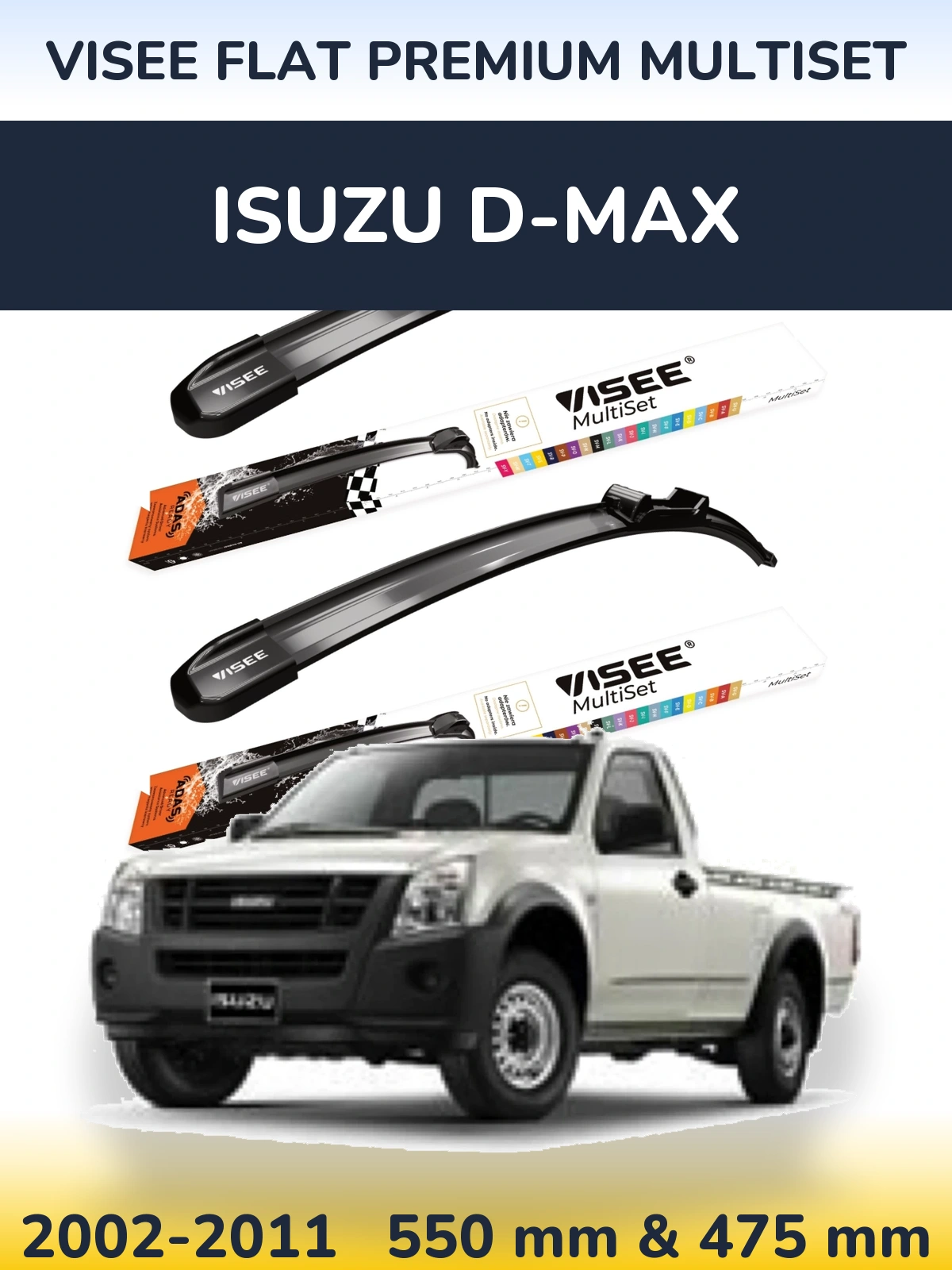 Комплект передних дворников VISEE FLAT PREMIUM MultiSet 550 & 475 мм для Isuzu D-Max 2002-2011