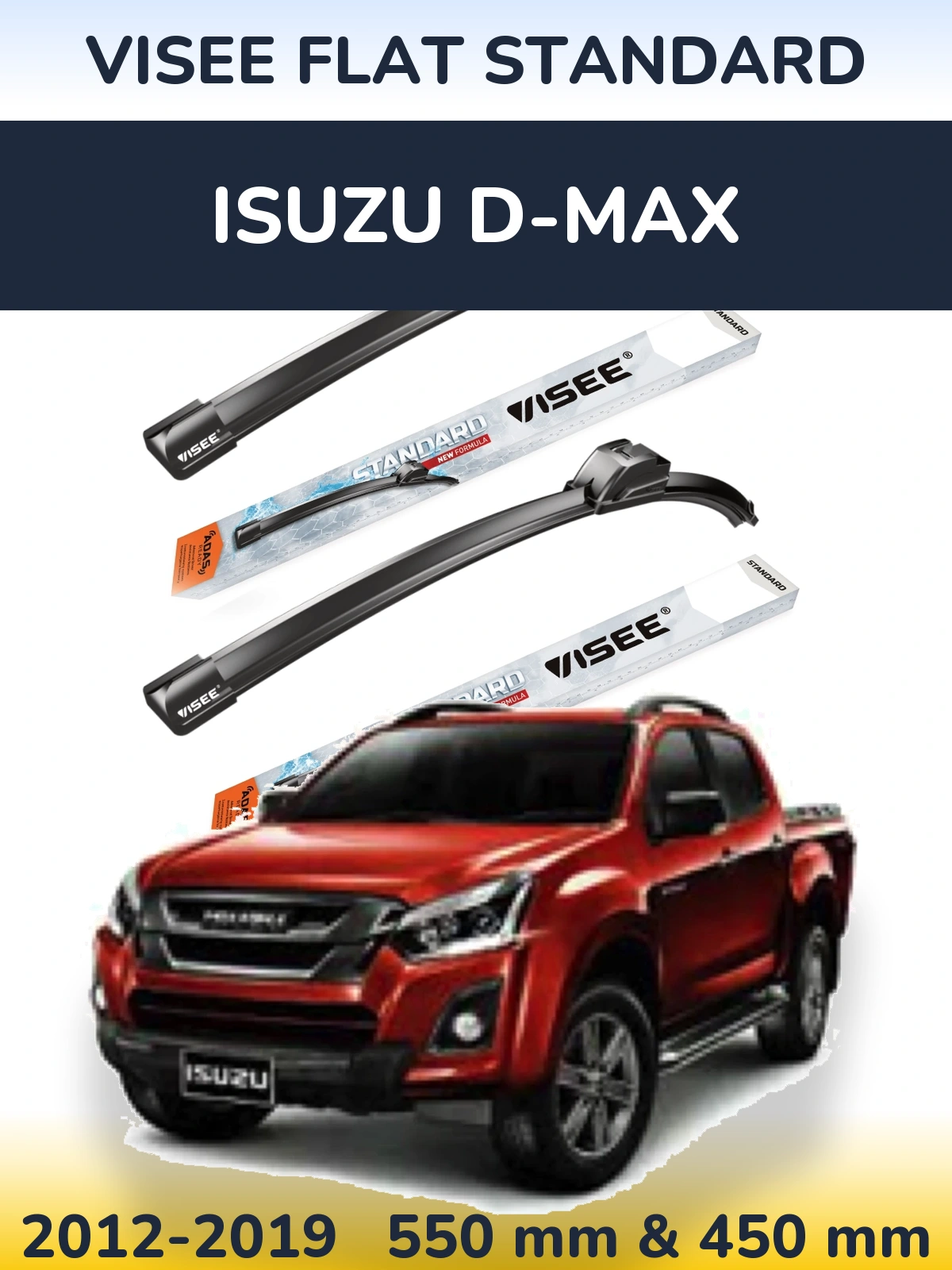 Комплект передних дворников VISEE FLAT STANDARD 550 & 450 мм для Isuzu D-Max 2012-2019